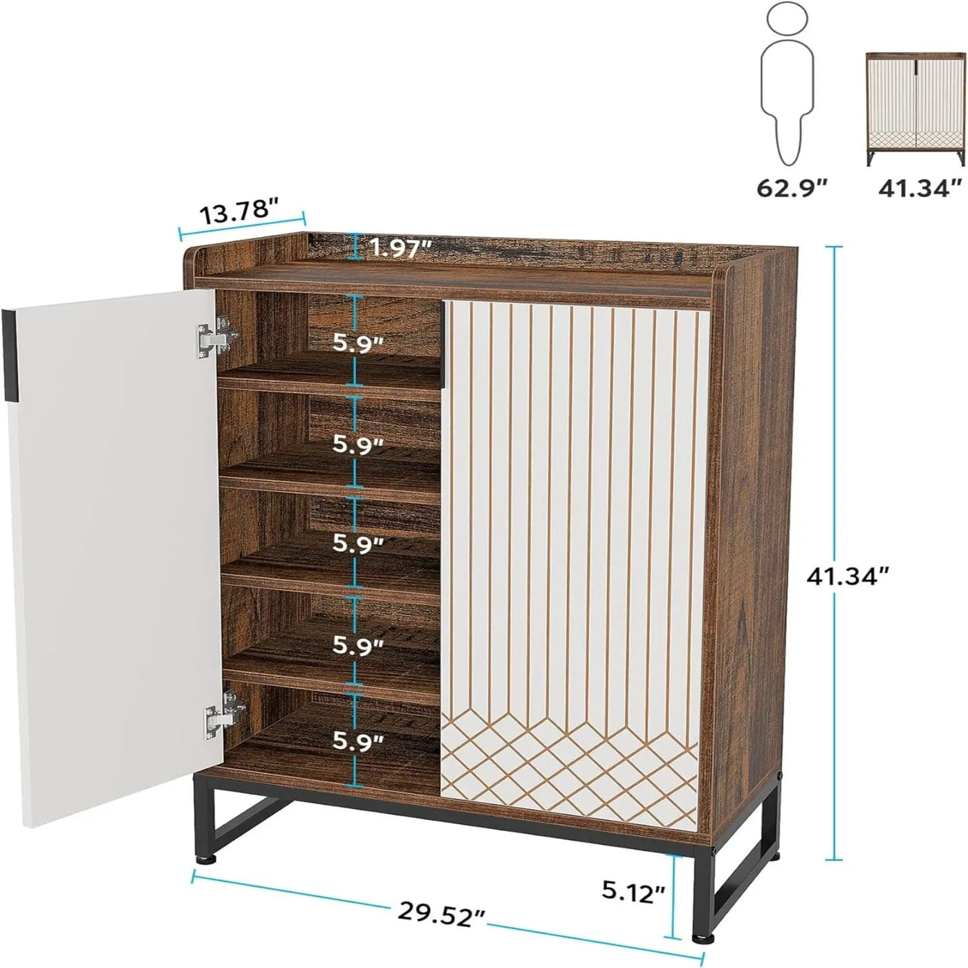 5 Tier Shoe Cabinet With Doors, Compact Entryway Storage Organizer by HouseOfZazla