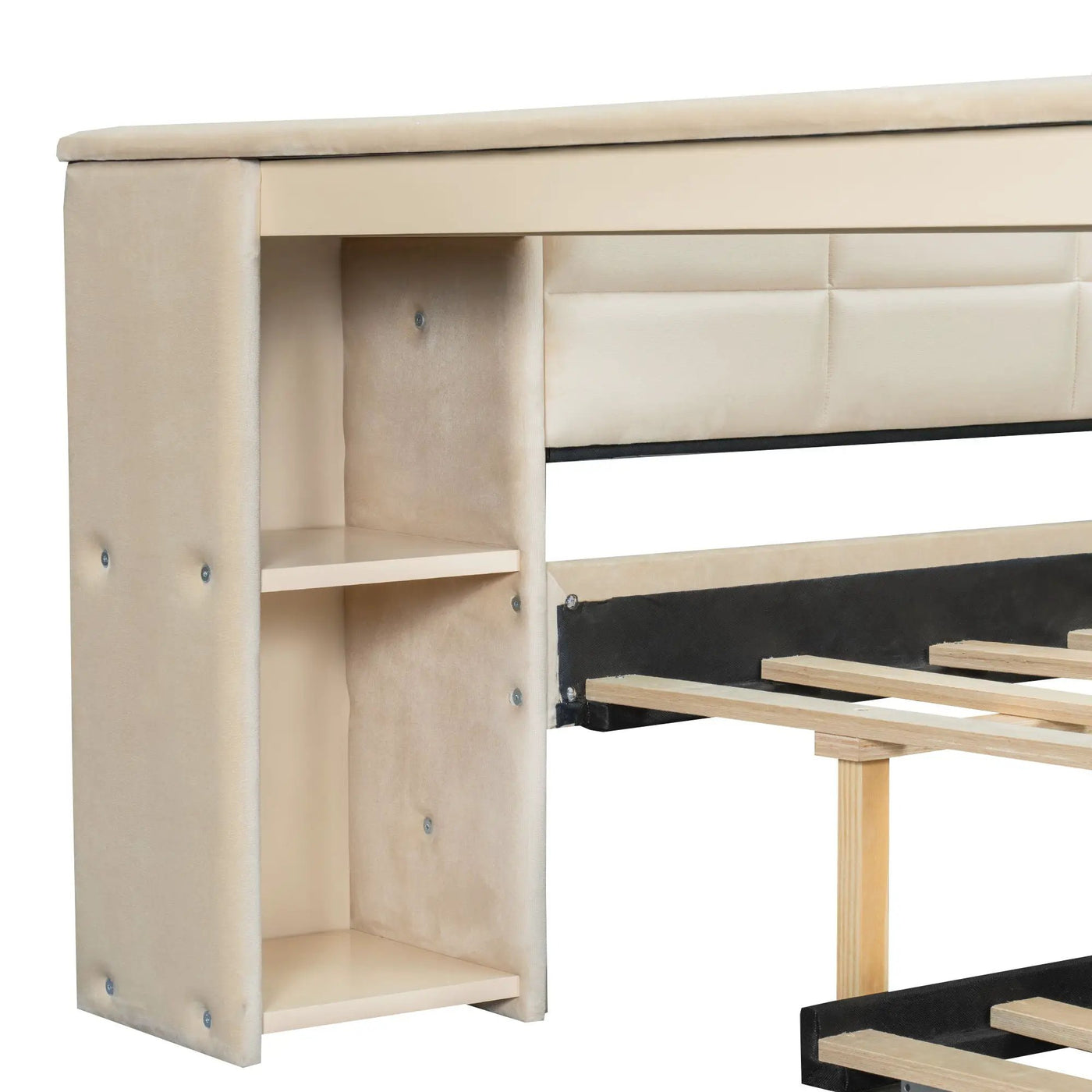 Upholstered Platform Bed With Storage Shelves, Desk, Charging Station And Trundle by HouseOfZazla