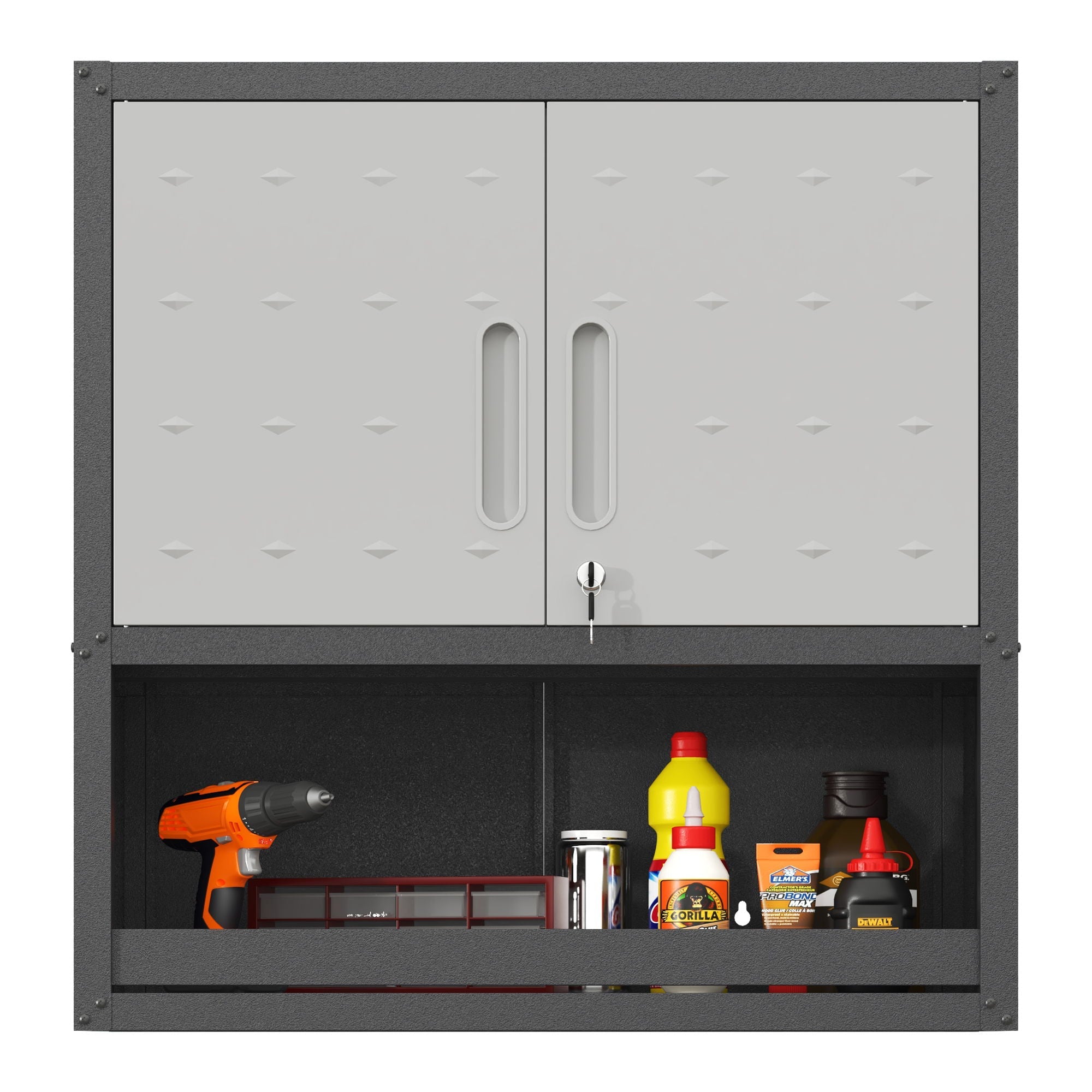 Metal Wall Mounted Tool Storage Cabinet With Locking Door, 1 Shelf & 1 Drawer by HouseOfZazla