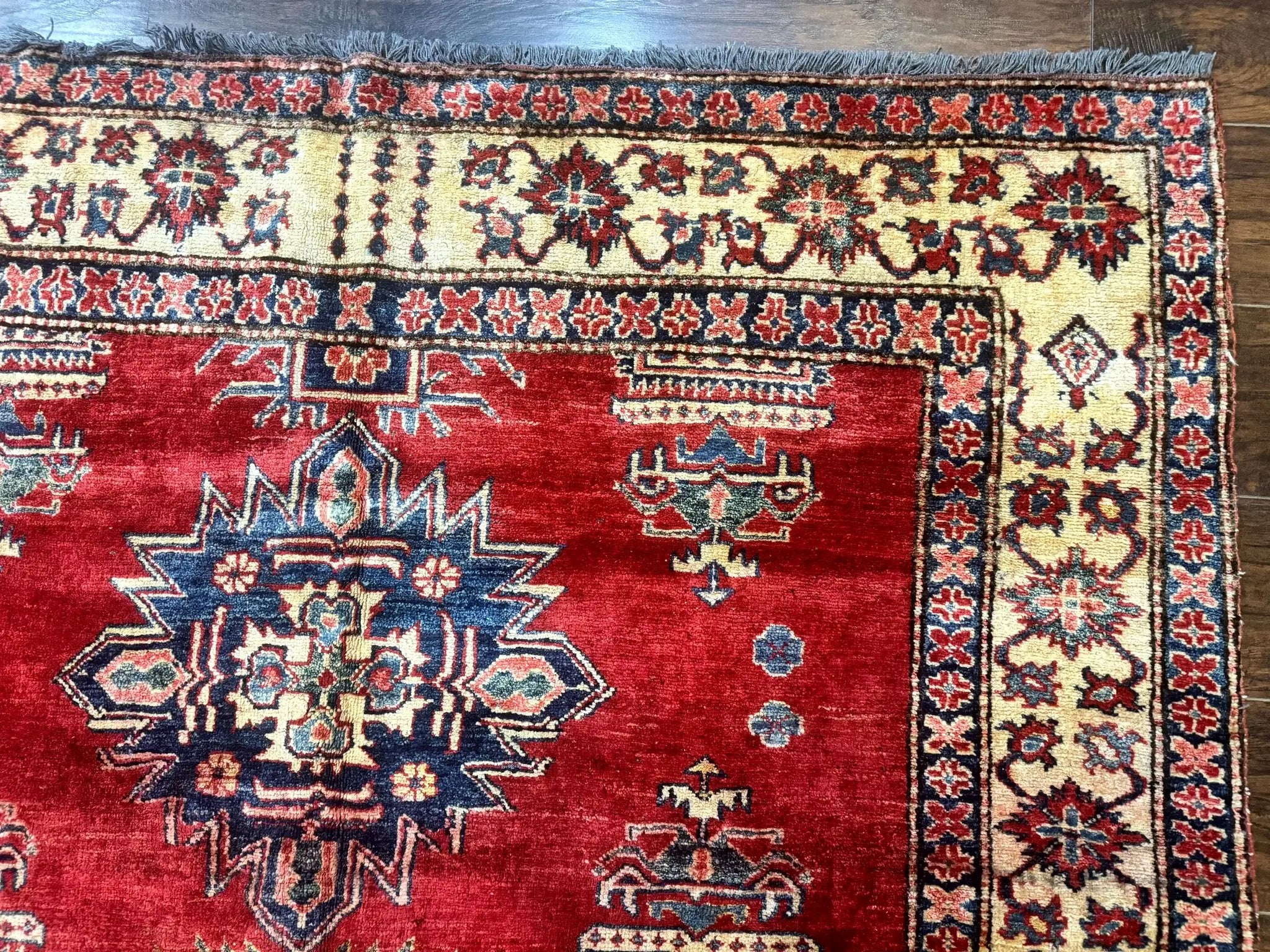 Square Turkish Rug 6x6, Azerbaijani Azeri Turkish Armenian Rug, Red Tan Blue, Geometric, Wool Carpet by Jewel Rugs