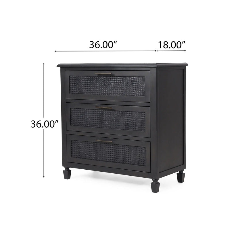 Newell Cane 3 Drawer Dresser - Dark Gray by HouseOfZazla