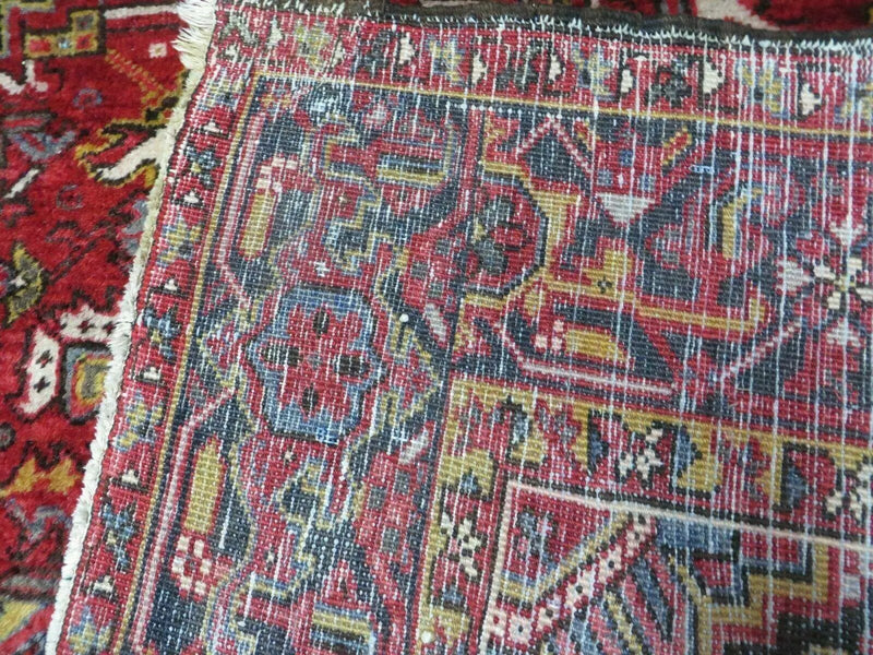 Heriz Rug 9x11, Geometric Persian Carpet Room Sized, Tribal Medallion Rug, Red Ivory Dark Blue Handmade Wool Rug for Living Room Dining Room by Jewel Rugs