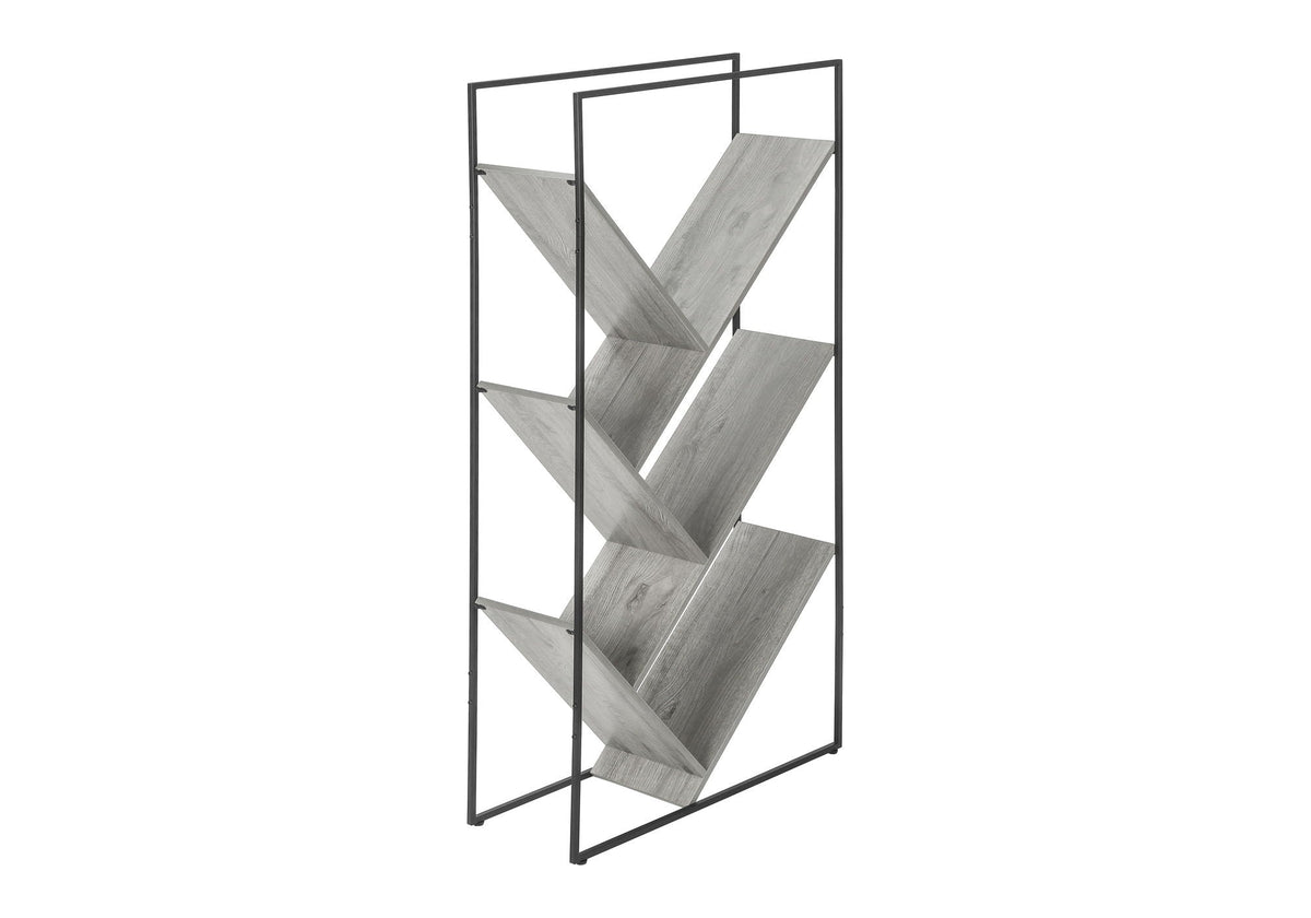3-Tier Contemporary Bookshelf with V-Shaped Shelves - Reclaimed Wood Finish, photo 12 of 12