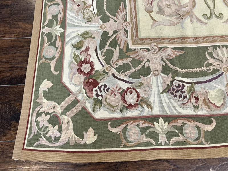 Aubusson Rug 5x8, Wool Handmade Vintage Carpet, Angel Motifs, Flatweave Rug 5 x 8, Medium Sized, European Design by Jewel Rugs