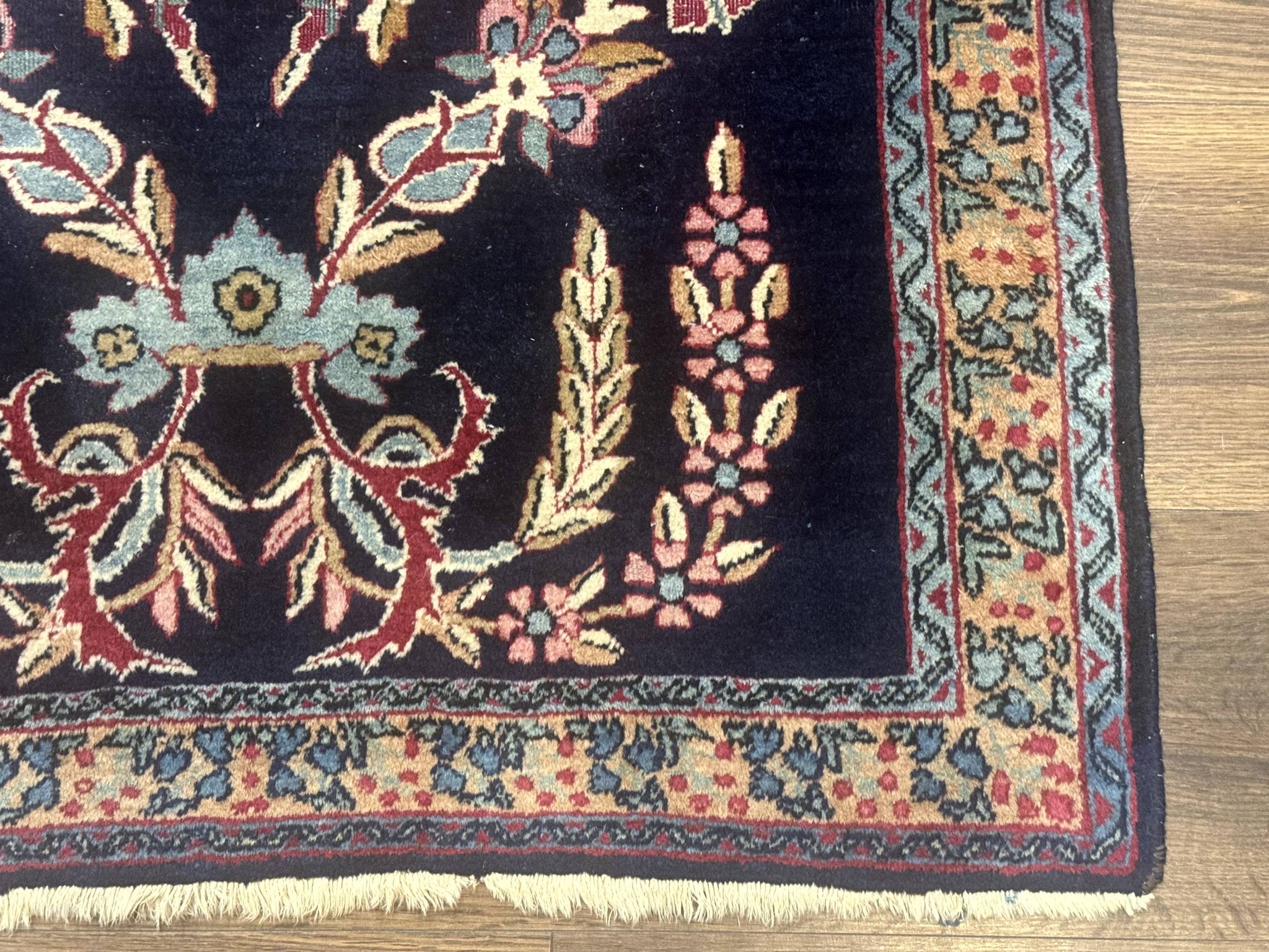 Antique Persian Kerman Rug 2.8 x 4, Navy Blue, Floral by Jewel Rugs