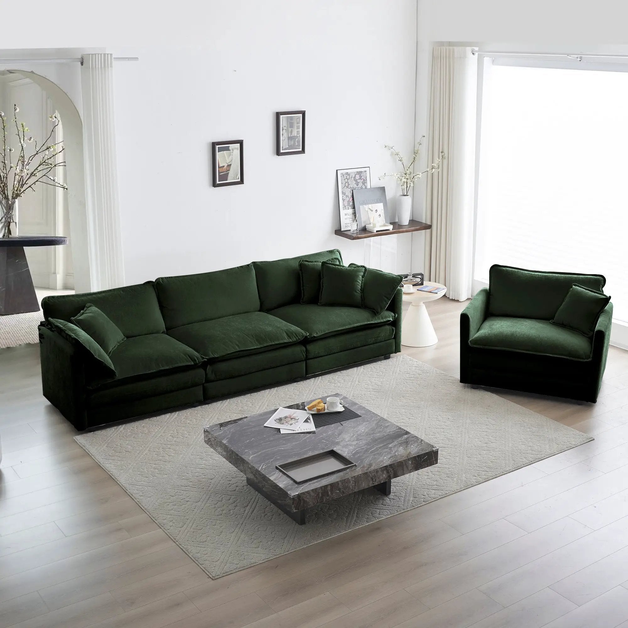 2-Piece Upholstered Sectional Sofa Set in Green Chenille by HouseOfZazla