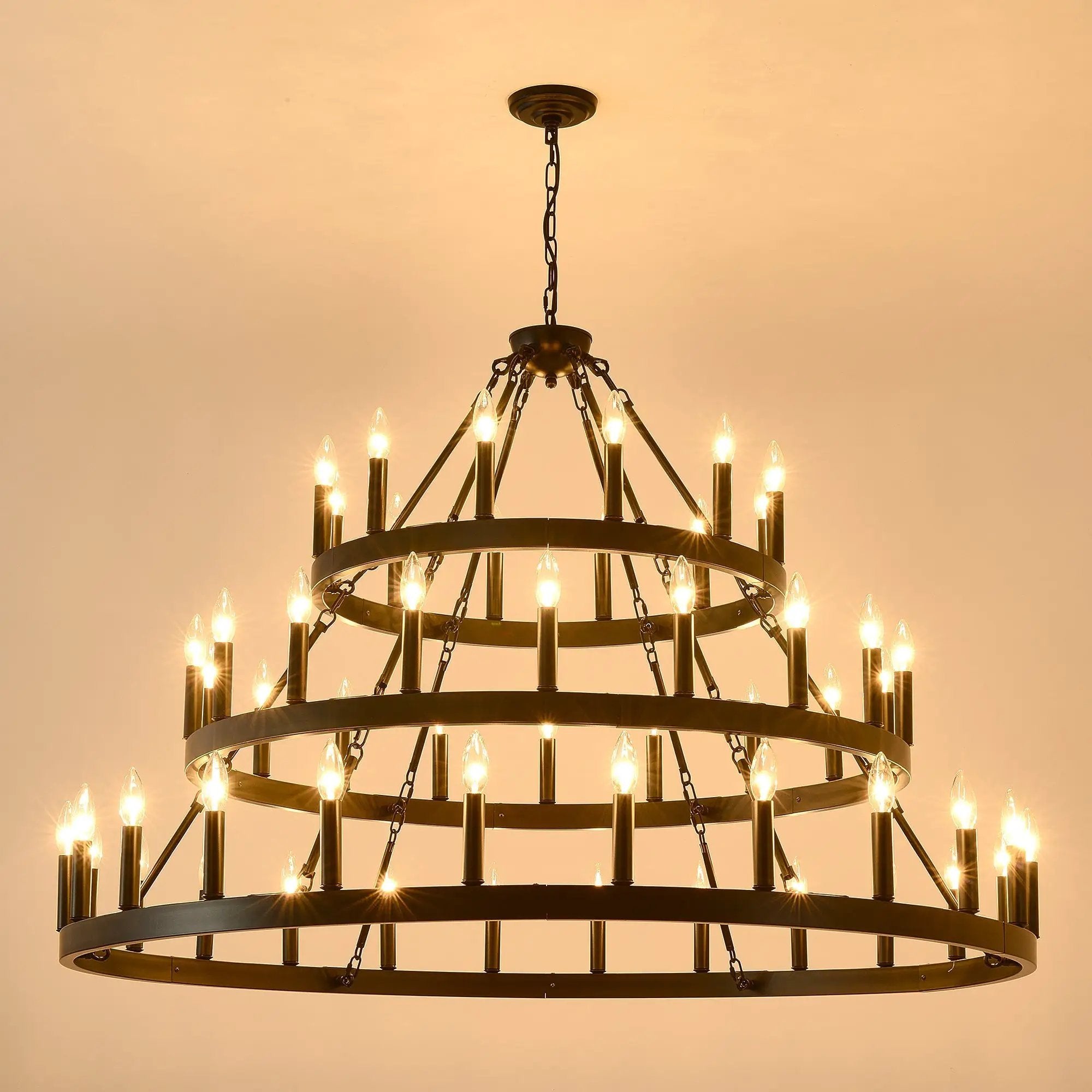 3 Tiers Wagon Wheel Chandelier - 54-Light Matte Black Metal by HouseOfZazla