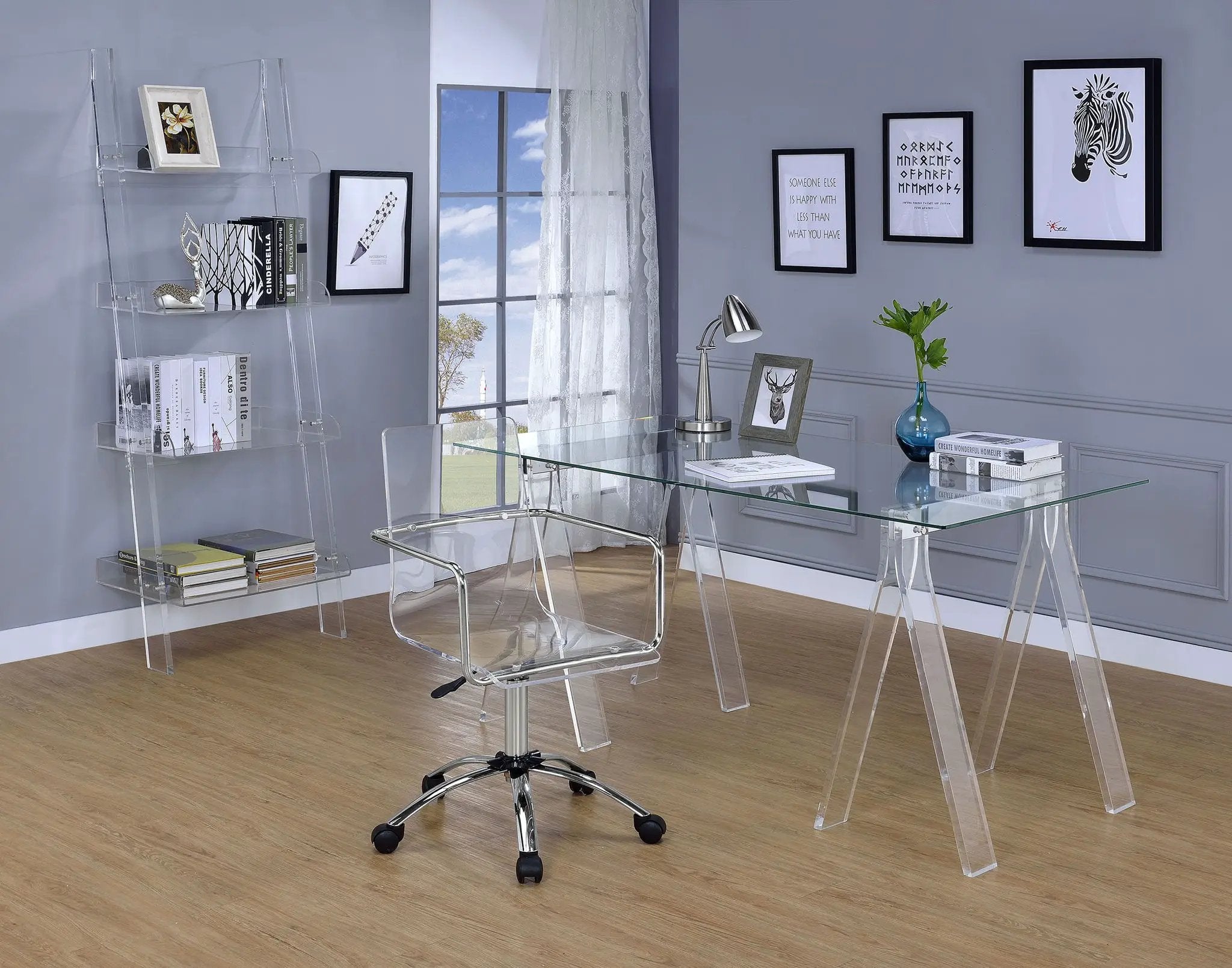 Amaturo 72-inch 4-shelf Acrylic Ladder Bookshelf Clear by Unique Piece Furniture