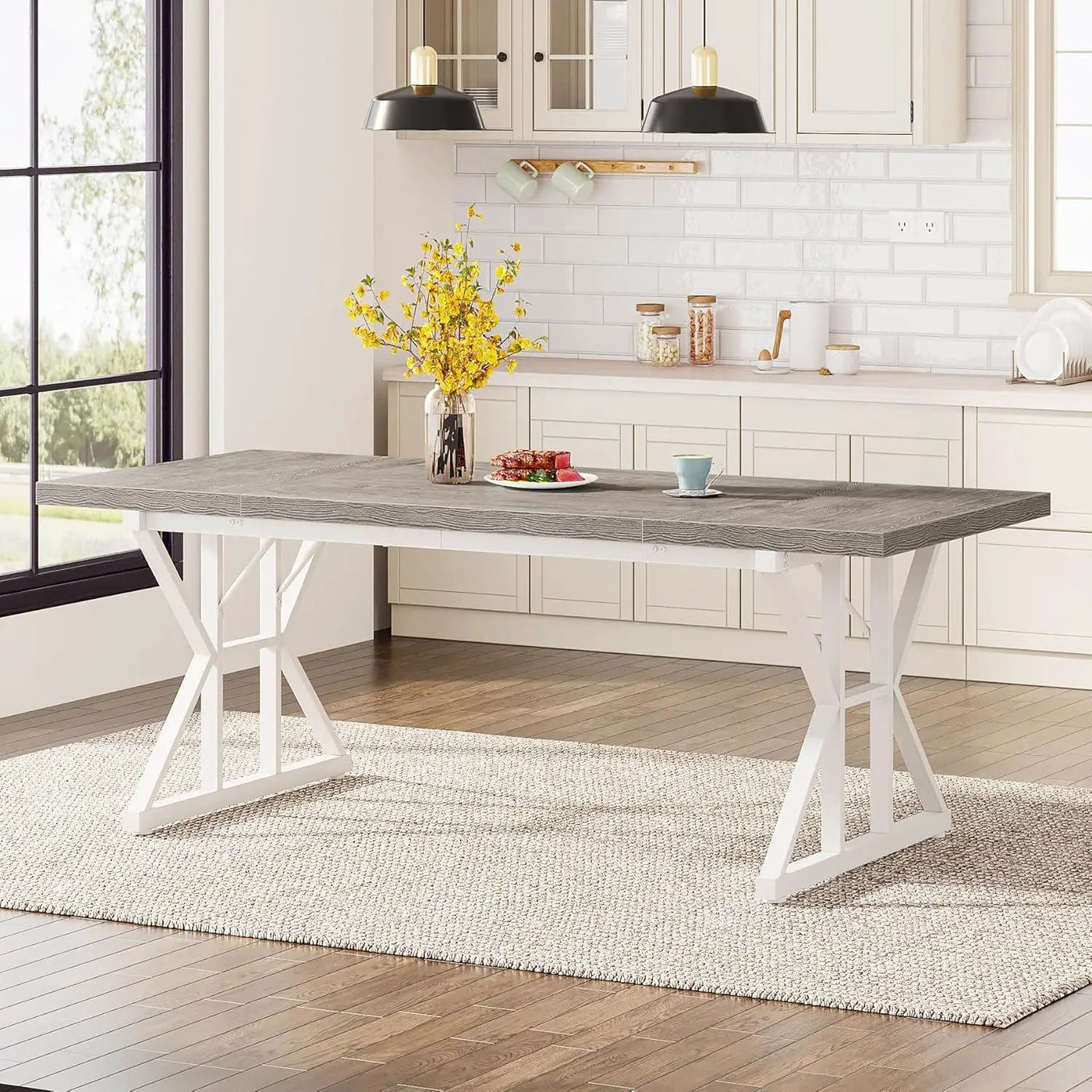 Rectangular Dining Table With X Trestle Metal Legs by HouseOfZazla