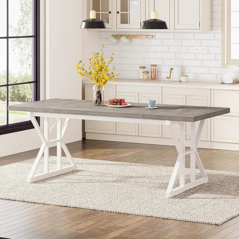 Rectangular Dining Table With X Trestle Metal Legs by HouseOfZazla