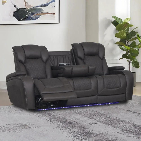 Wendell - Power Motion Sofa With Dropdown Table, Storage, USB & LED - Dark Gray