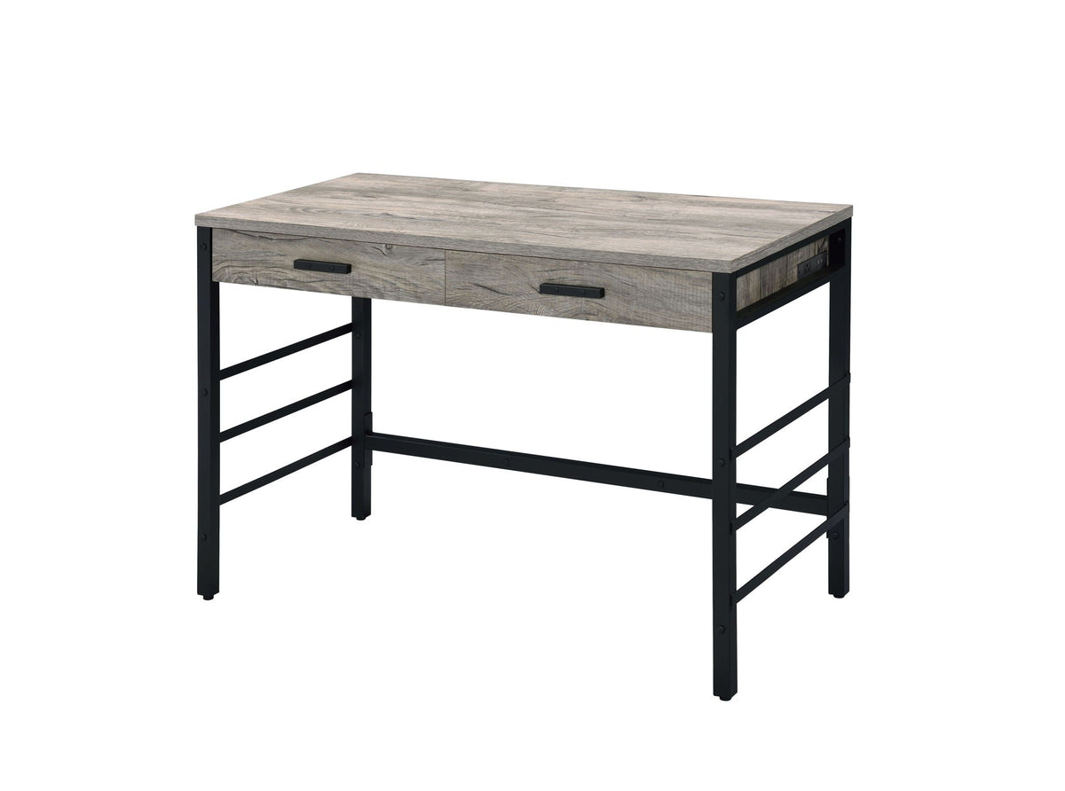 Disho Weathered Writing Desk with USB Ports - Oak