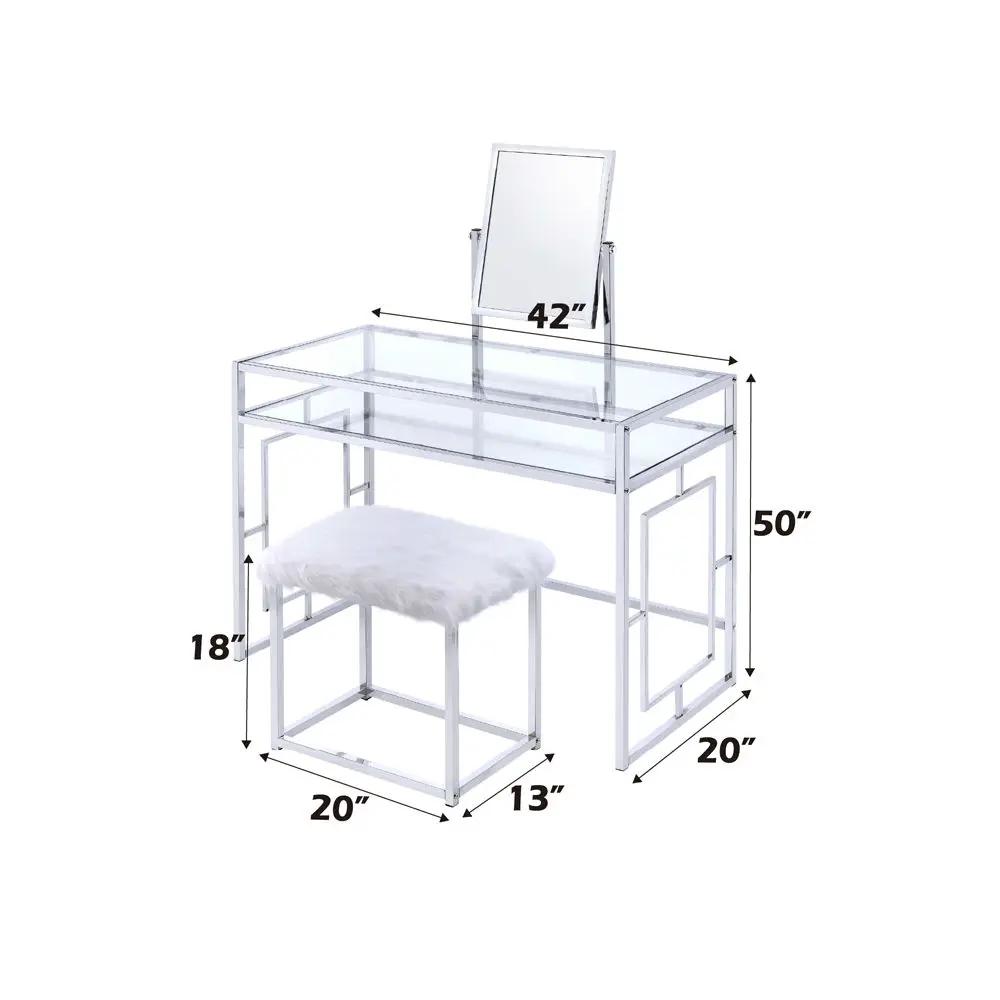 Carenze II - Vanity Set - White Faux Fur & Chrome by Unique Piece Furniture