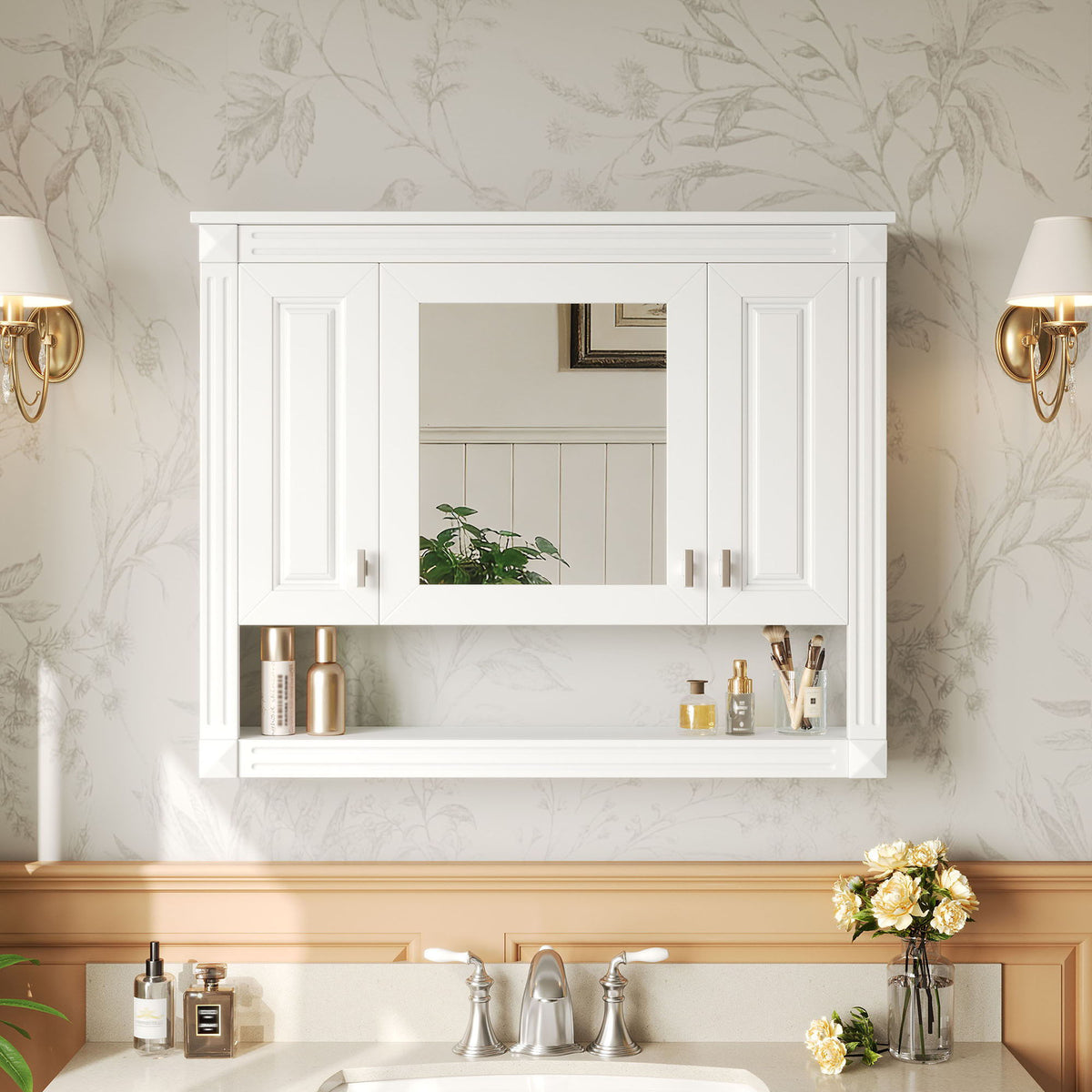 Wall-Mounted Bathroom Cabinet with Mirror and Open Shelf – White, photo 4 of 4