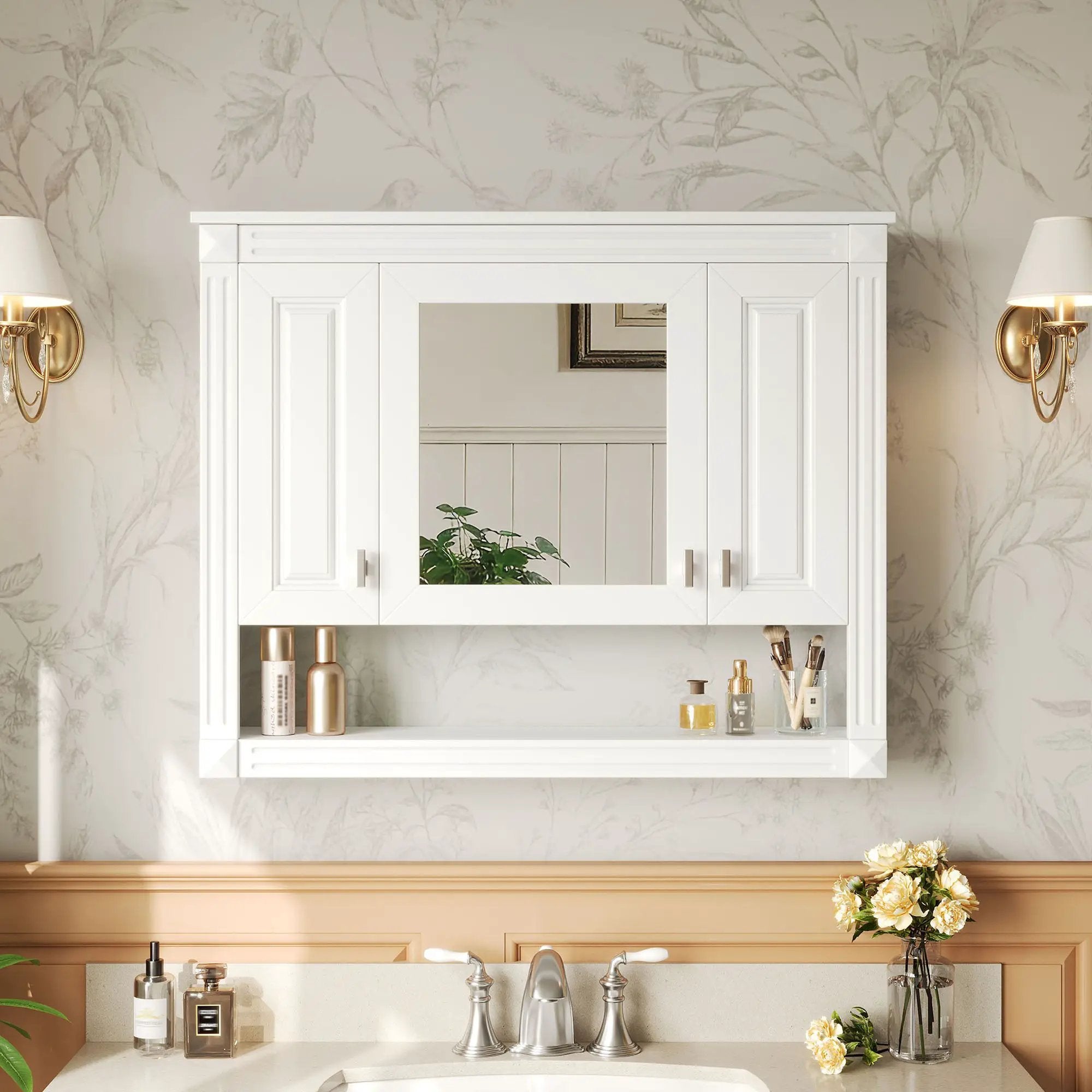 Wall-Mounted Bathroom Cabinet With Mirror And Open Shelf - White by HouseOfZazla