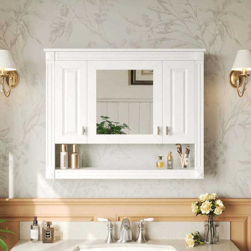 Wall-Mounted Bathroom Cabinet With Mirror And Open Shelf - White by HouseOfZazla