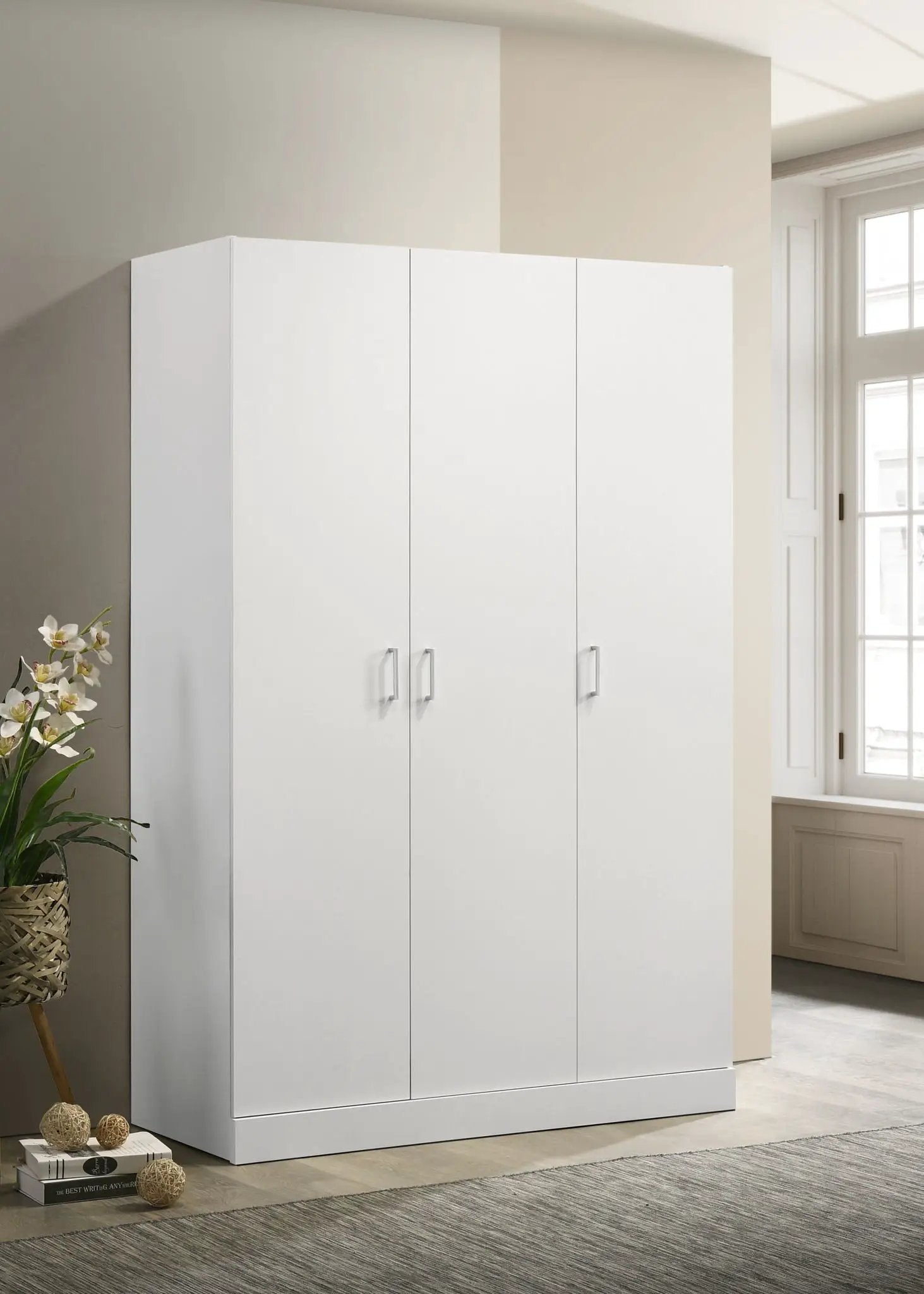 Declan - 3 - Door Wardrobe Cabinet Armoire With Storage Shelves And Hanging Rod - White by Unique Piece Furniture