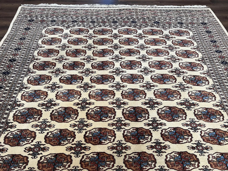Pakistani Bokhara Rug 8x10, Wool Turkoman Carpet, Ivory/Cream by Jewel Rugs
