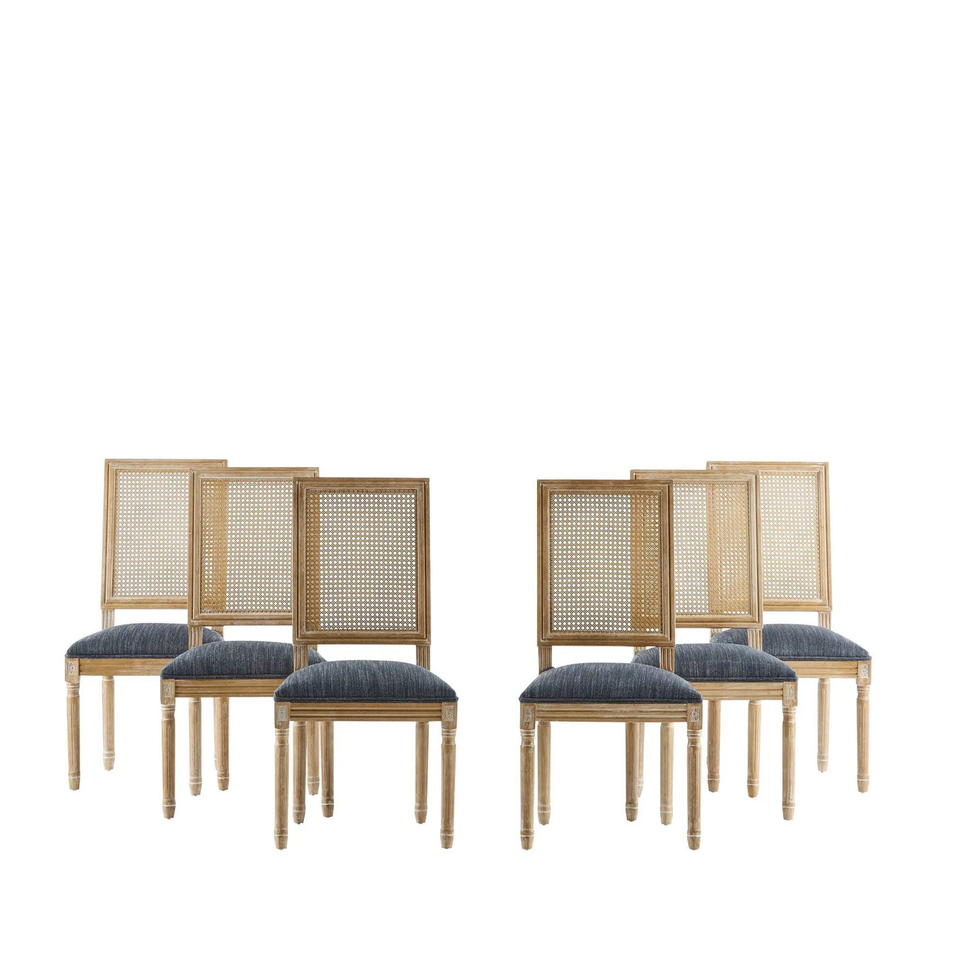 French Country Dining Chair With Rectangular Cane Backrest And Smooth Upholstered Seating by HouseOfZazla