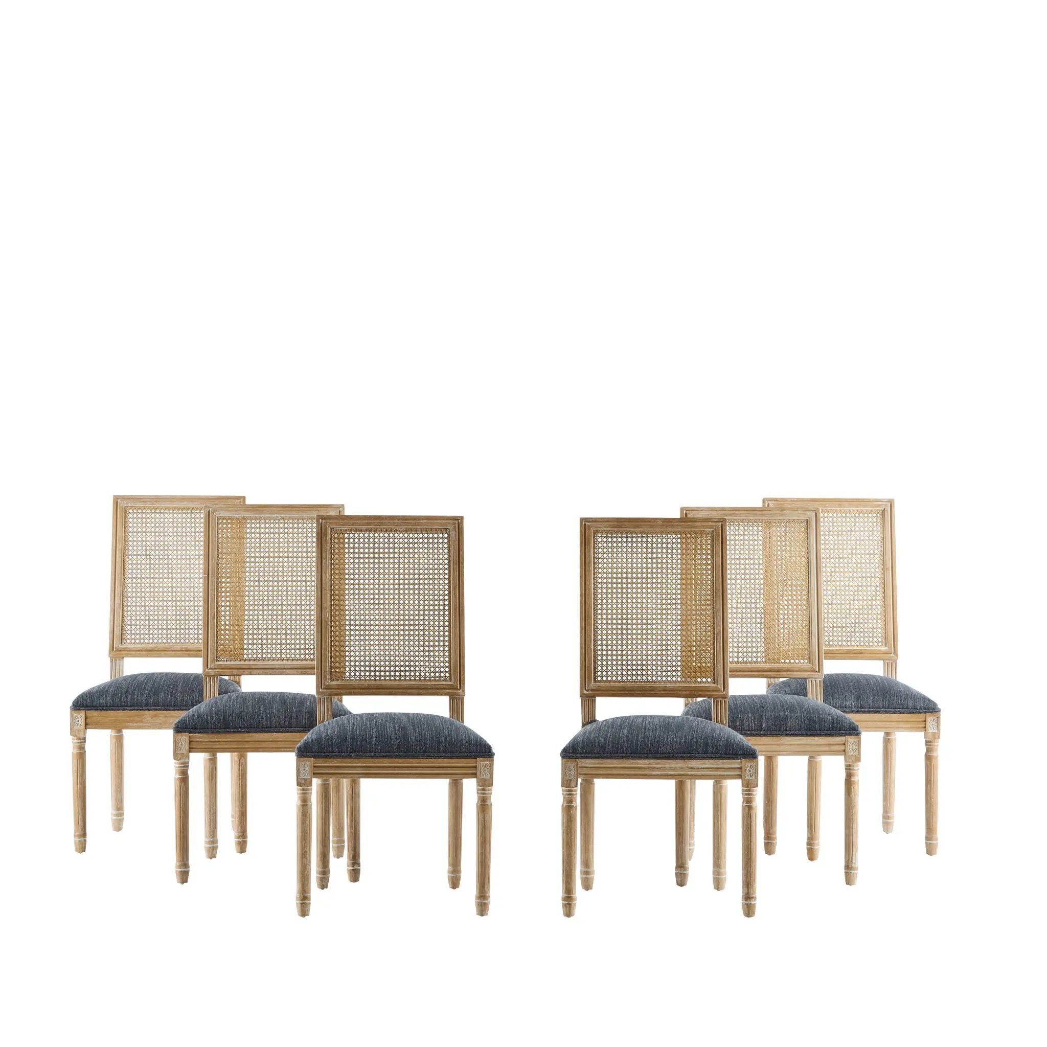French Country Dining Chair With Rectangular Cane Backrest And Smooth Upholstered Seating by HouseOfZazla