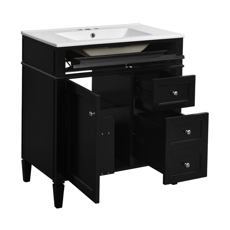 Bathroom Vanity With Top Sink, 2 Drawers & Tip Out Drawer