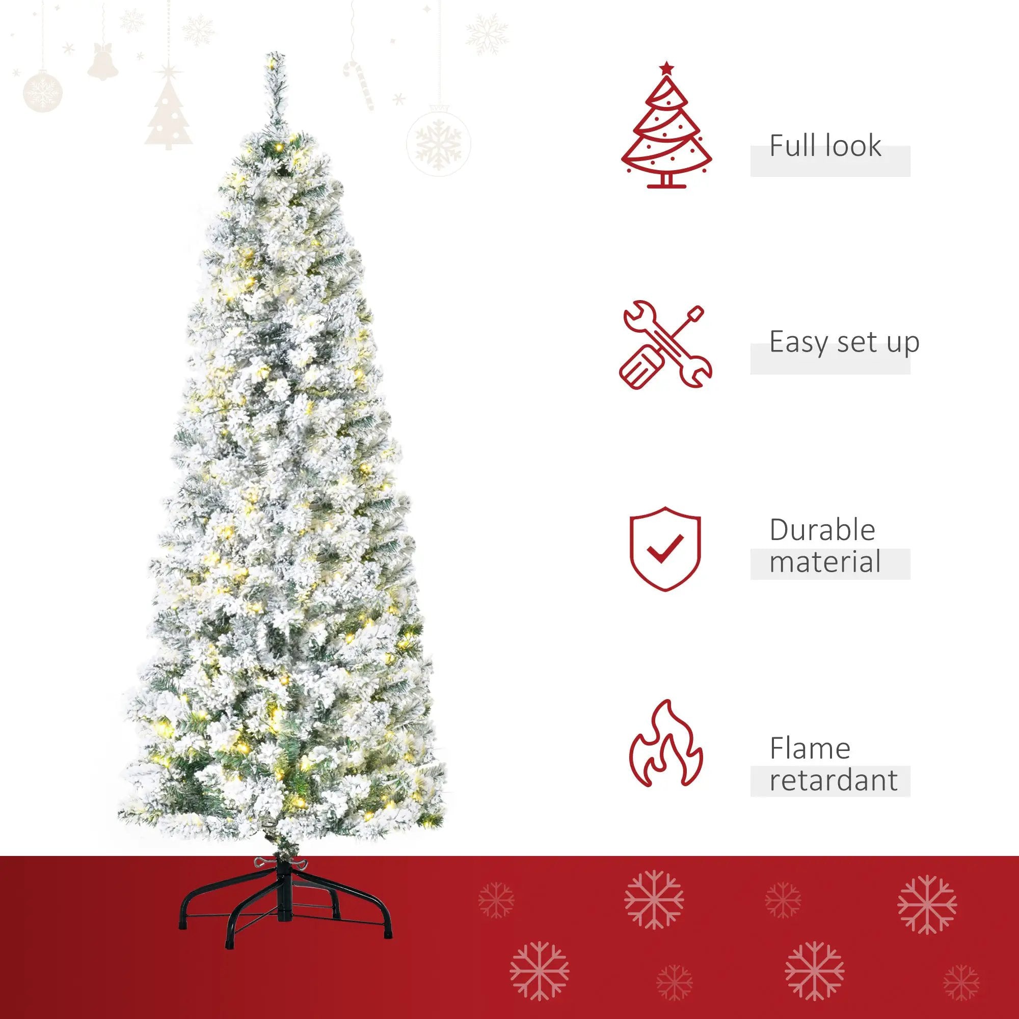 HOMCOM 6ft Pre-Lit Snow-Flocked Slim Douglas Fir Christmas Tree by HouseOfZazla