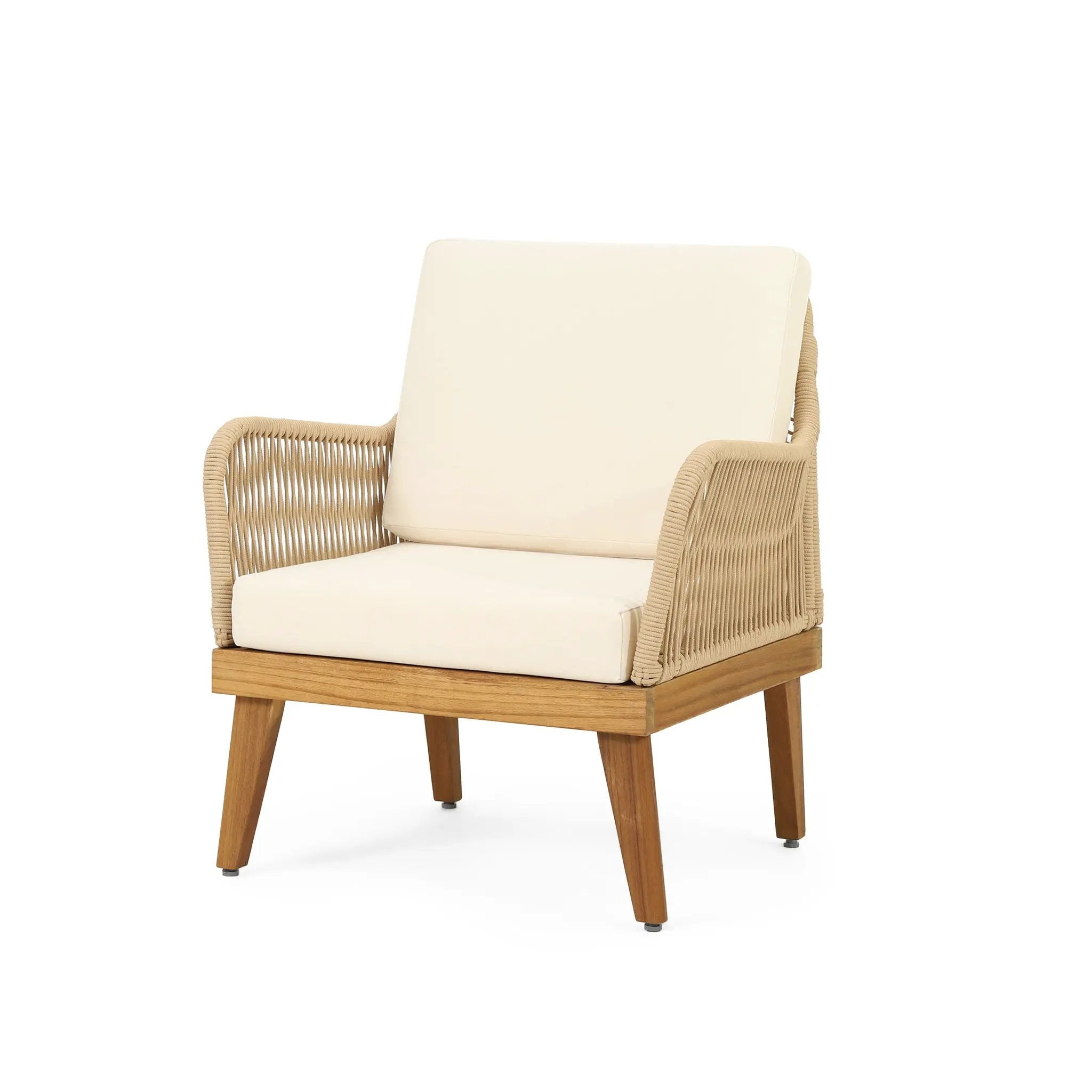 Hueber Outdoor And Rope 4 Seater Chat Set With Cushions - Teak by HouseOfZazla