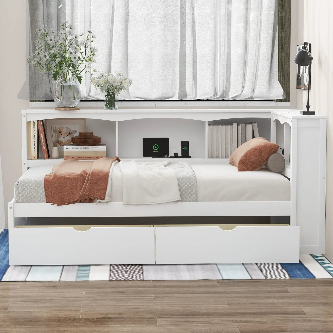 Daybed With 2 Storage Drawers, Storage Cabinets, USB Ports by HouseOfZazla