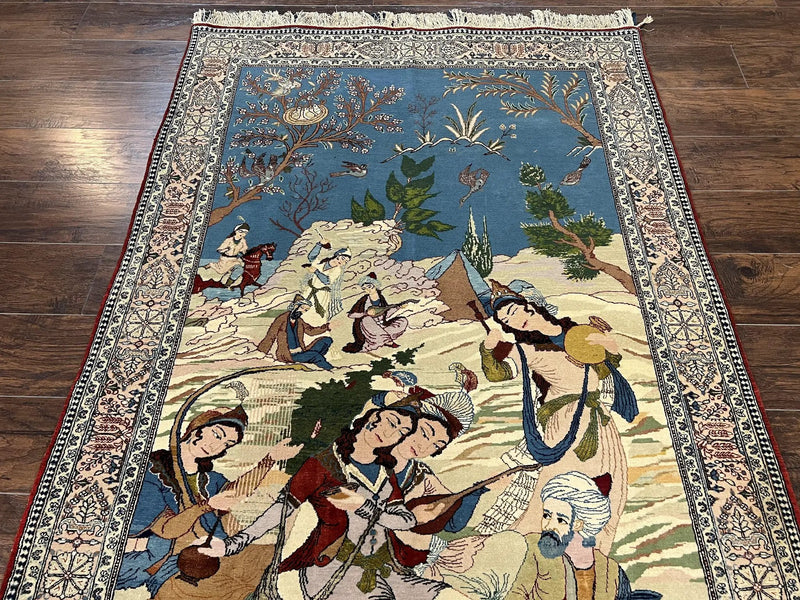 Vintage Persian Qum Pictorial Rug 5x7 - Wool & Silk by Jewel Rugs