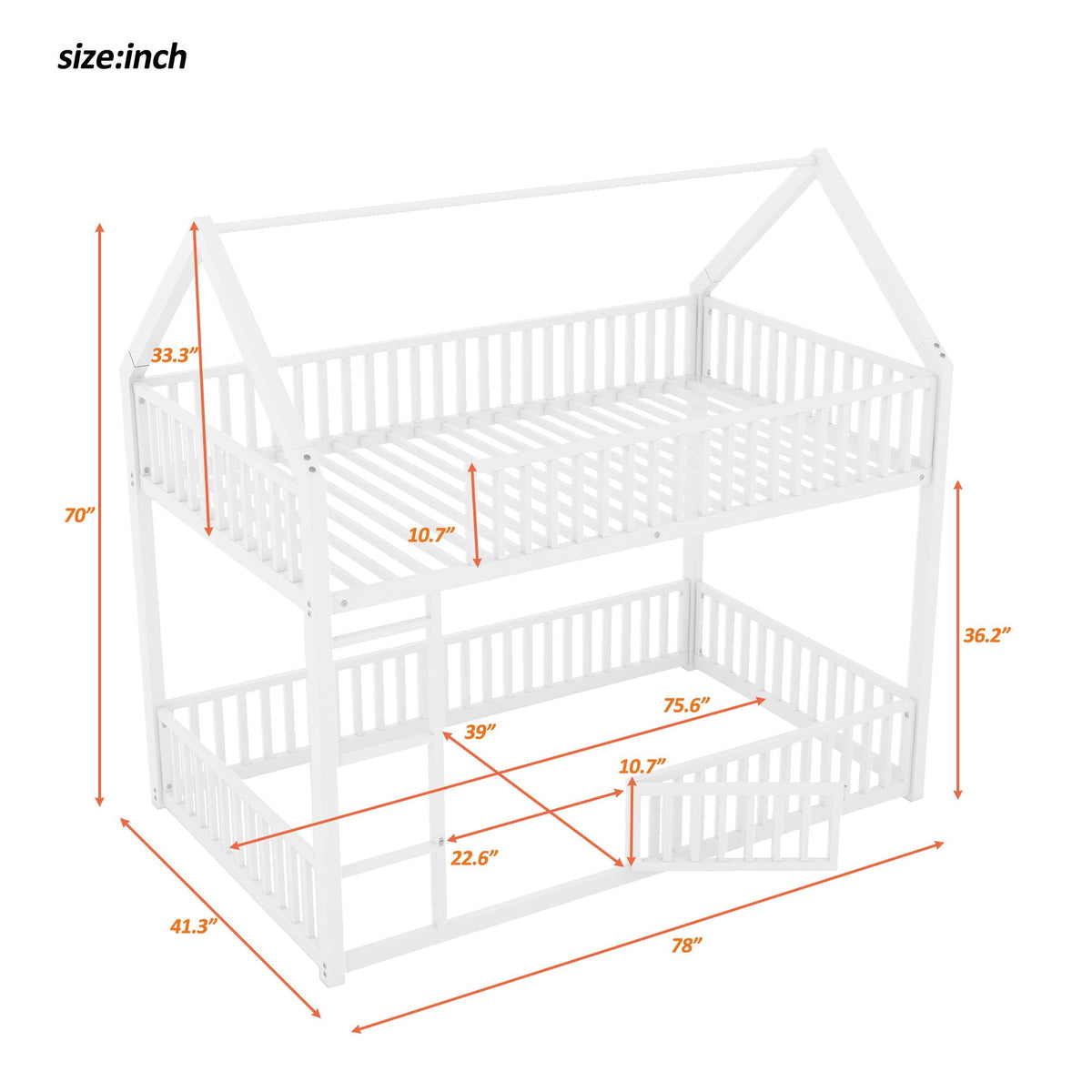 Metal House Bunk Bed with Fence and Door - Twin over Twin, photo 19 of 20