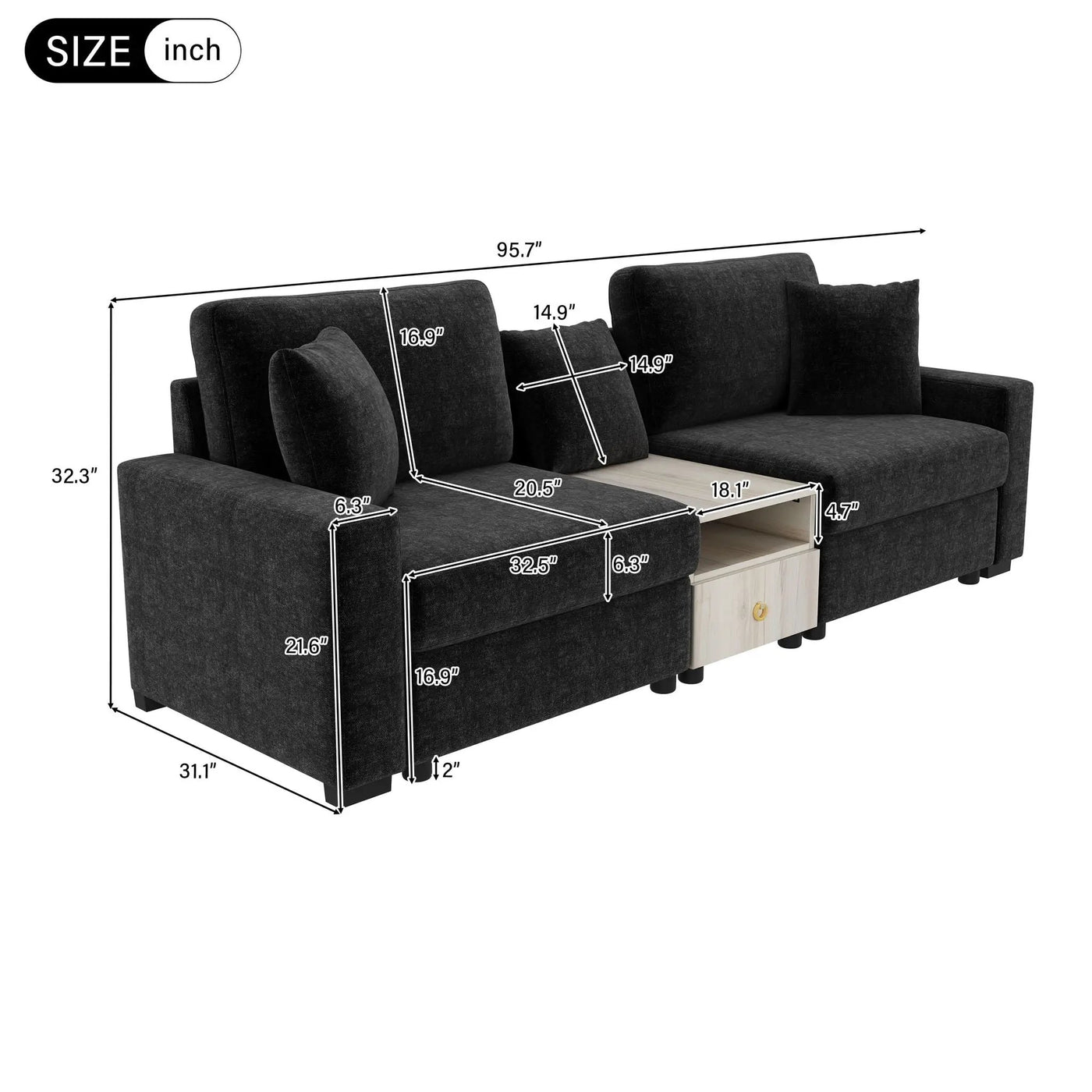 Modular Sofa Couch With Storage Armrest And Center Console by HouseOfZazla