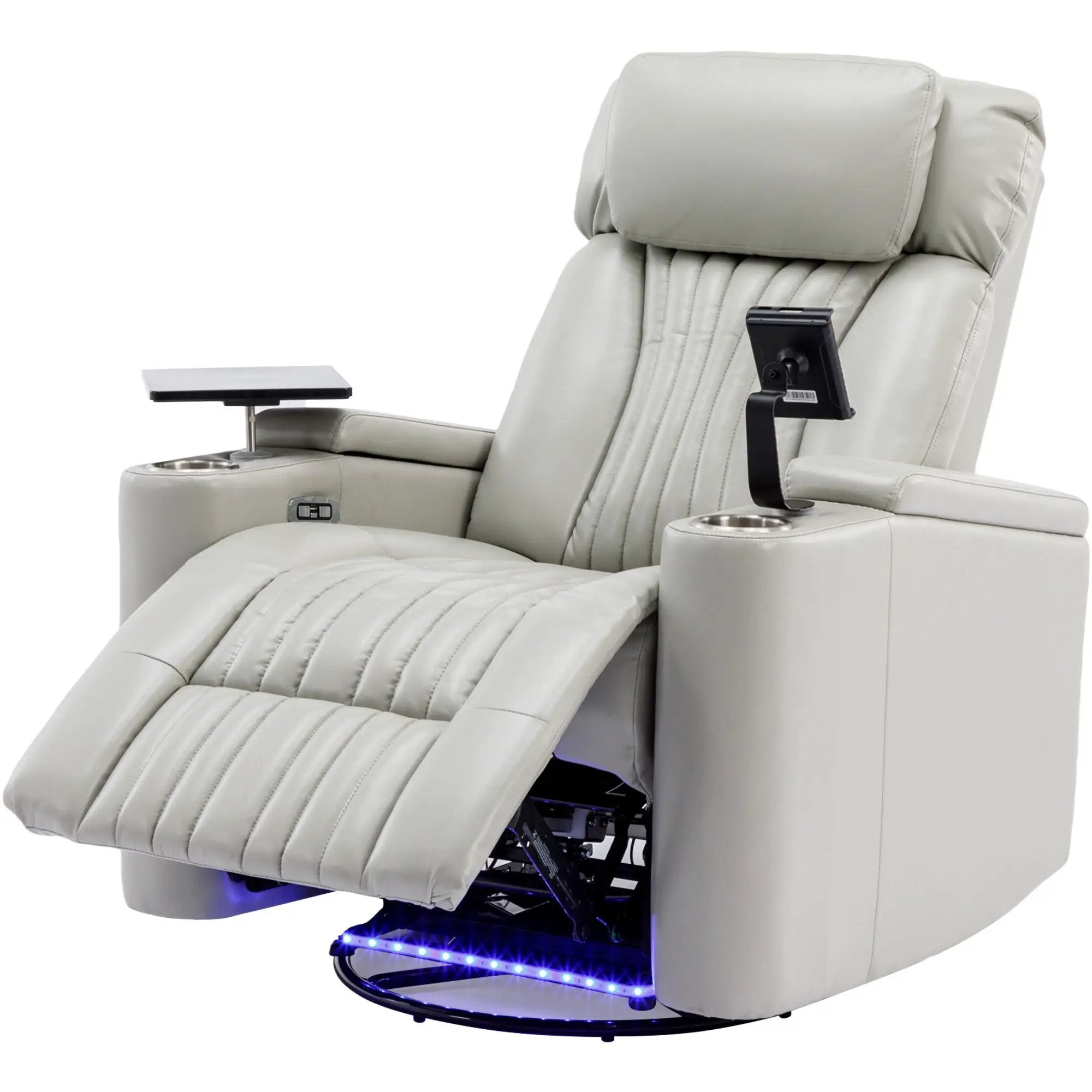 270° Power Swivel Recliner Home Theater Chair With Hidden Arm Storage, LED Light, Cup Holder, And Tray Table by HouseOfZazla