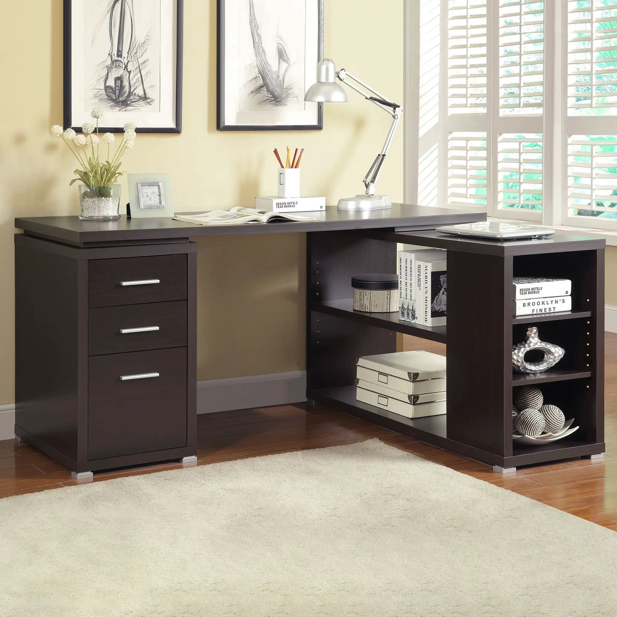 Yvette 60-inch 3-drawer L-Shape Computer Desk Cappuccino by Unique Piece Furniture