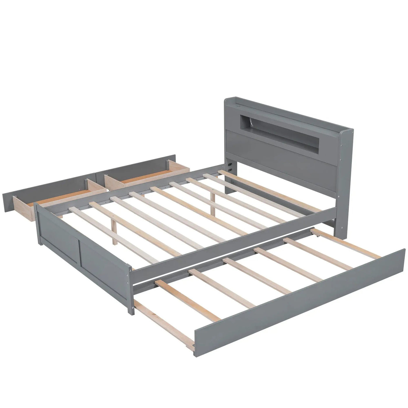 Storage Platform Bed With LED Lights, 2 Drawers And Trundle by HouseOfZazla