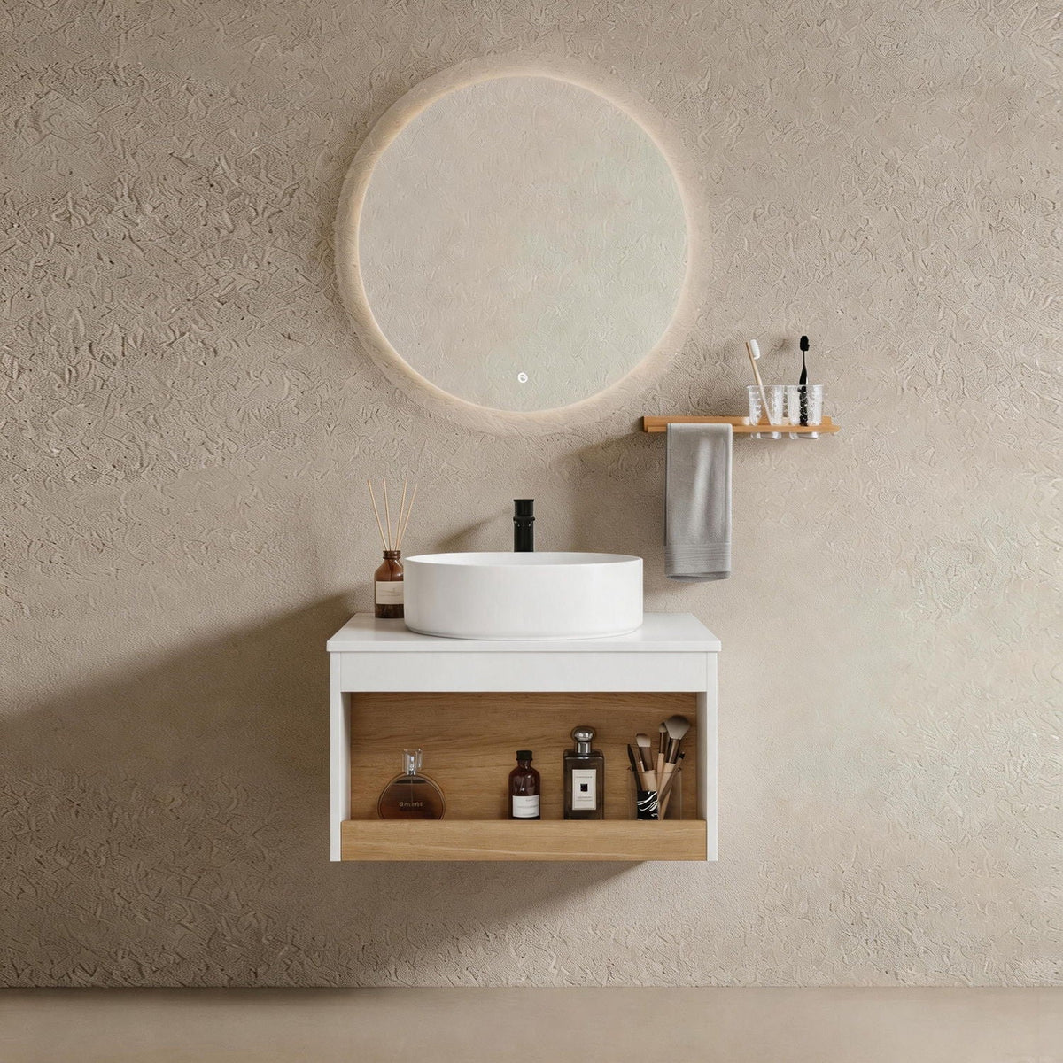 Floating Bathroom Vanity With Glossy Round Vessel Sink, photo 39 of 40
