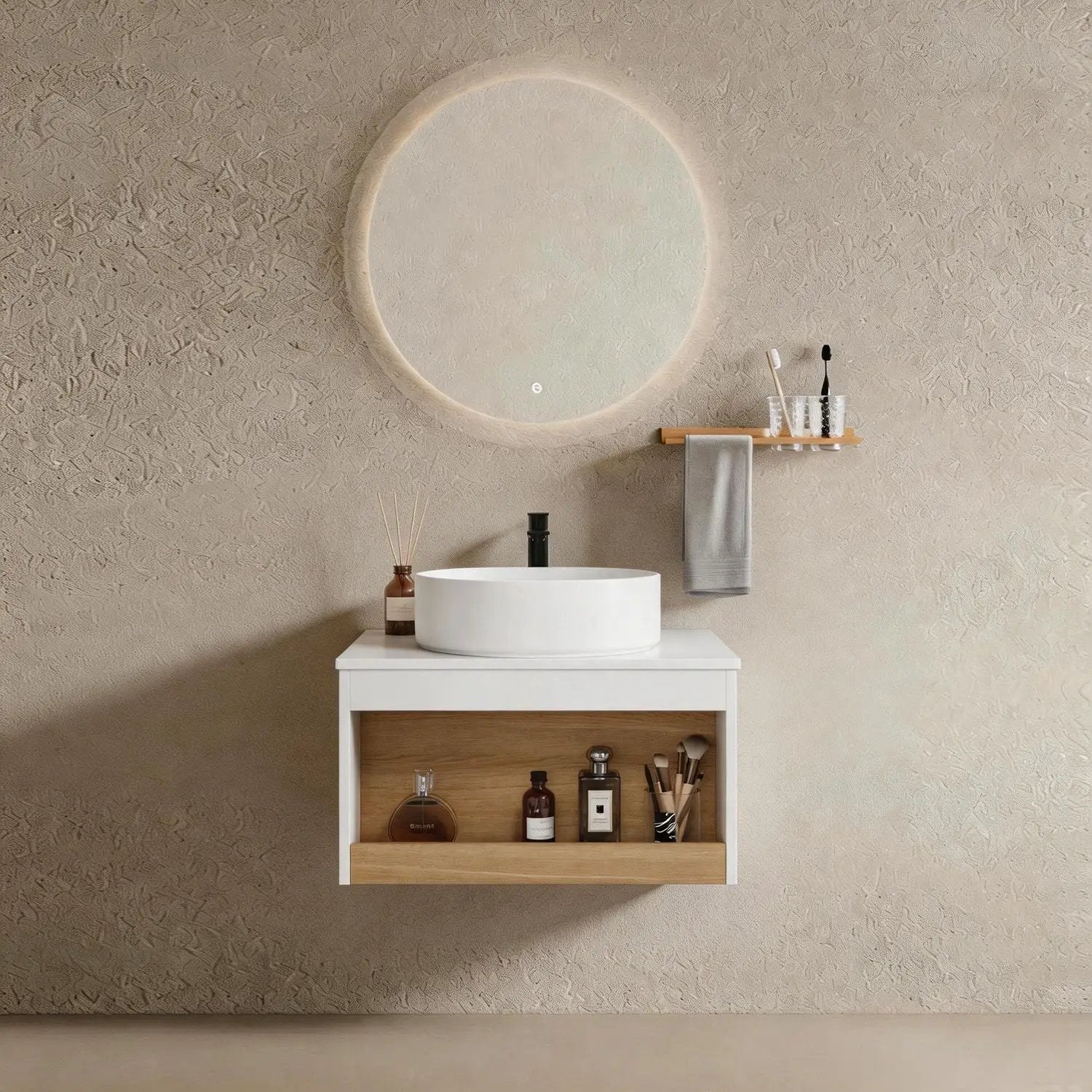 Floating Bathroom Vanity With Glossy Round Vessel Sink by Unique Piece Furniture