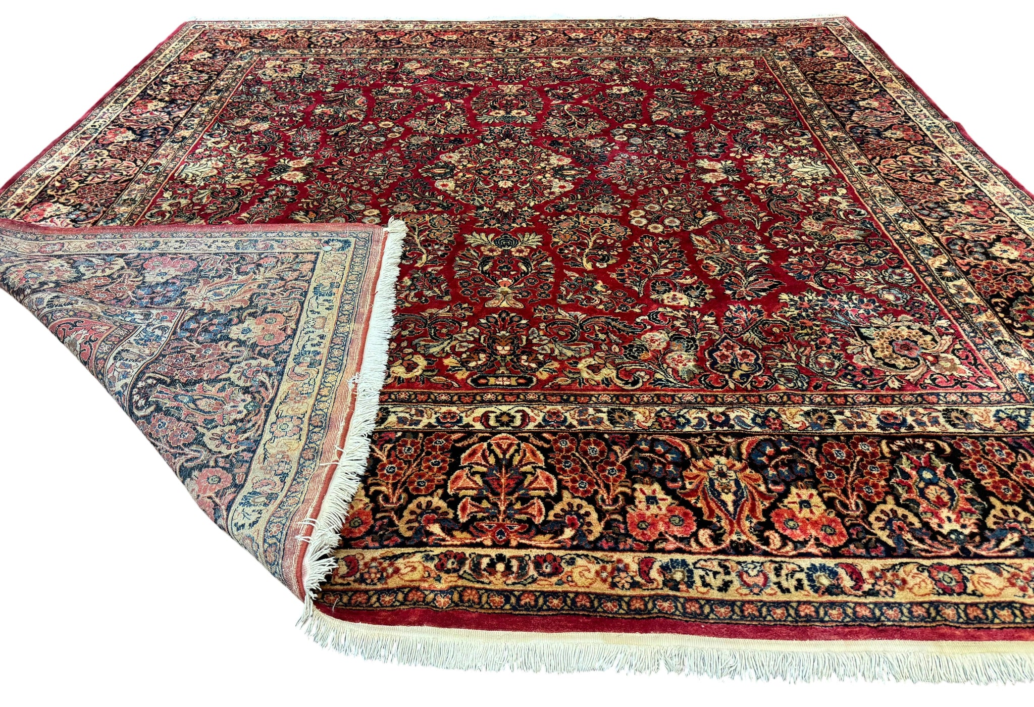 Persian Sarouk Rug 10x10, Square Persian Carpet, Red, Floral, Antique by Jewel Rugs