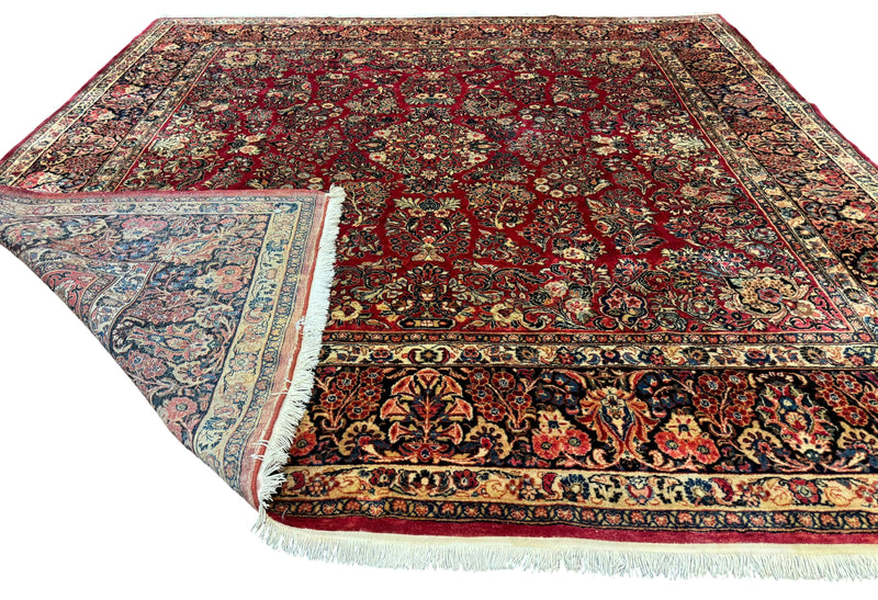 Persian Sarouk Rug 10x10, Square Persian Carpet, Red, Floral, Antique by Jewel Rugs