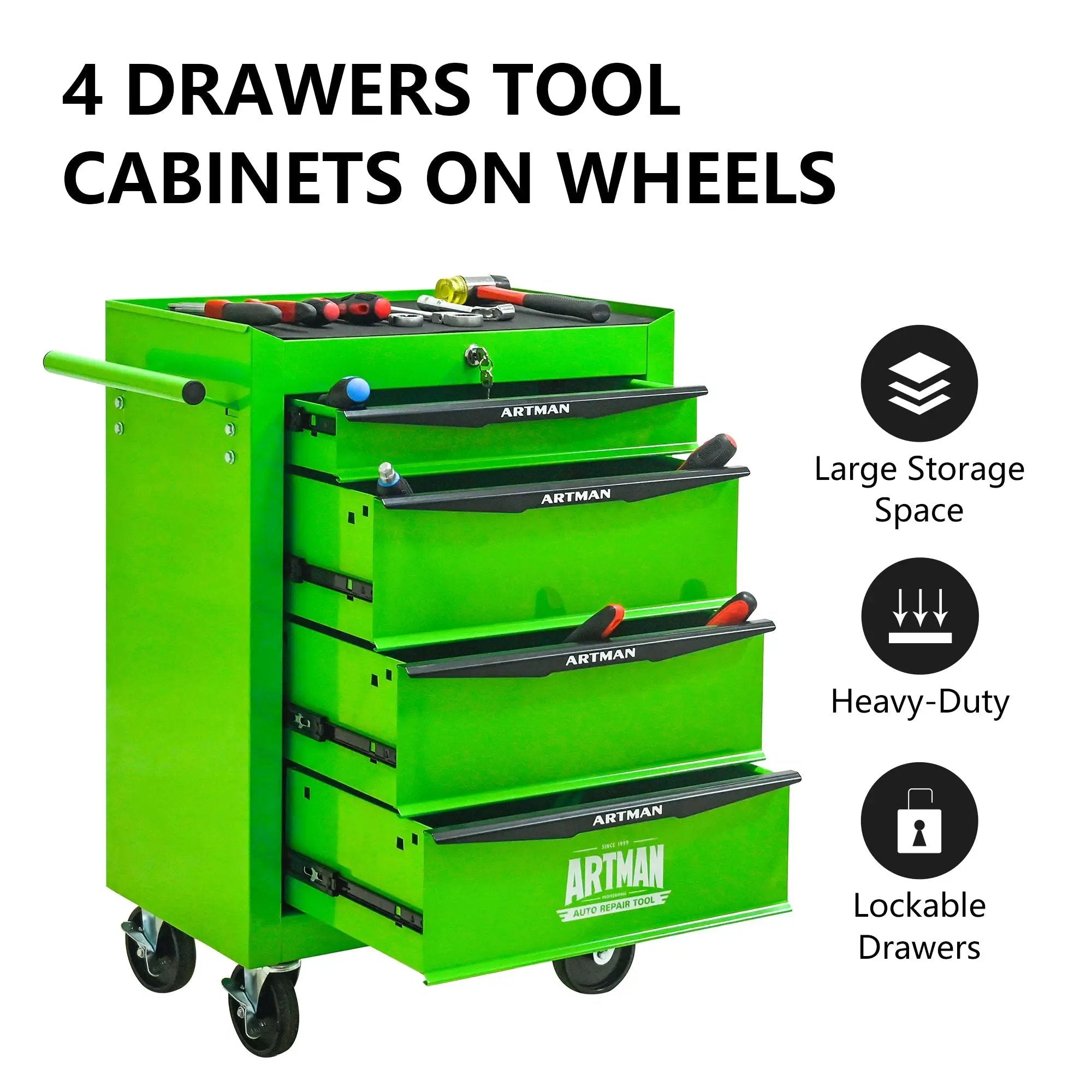 Rolling Metal Tool Chest with 4 Drawers - Green by HouseOfZazla