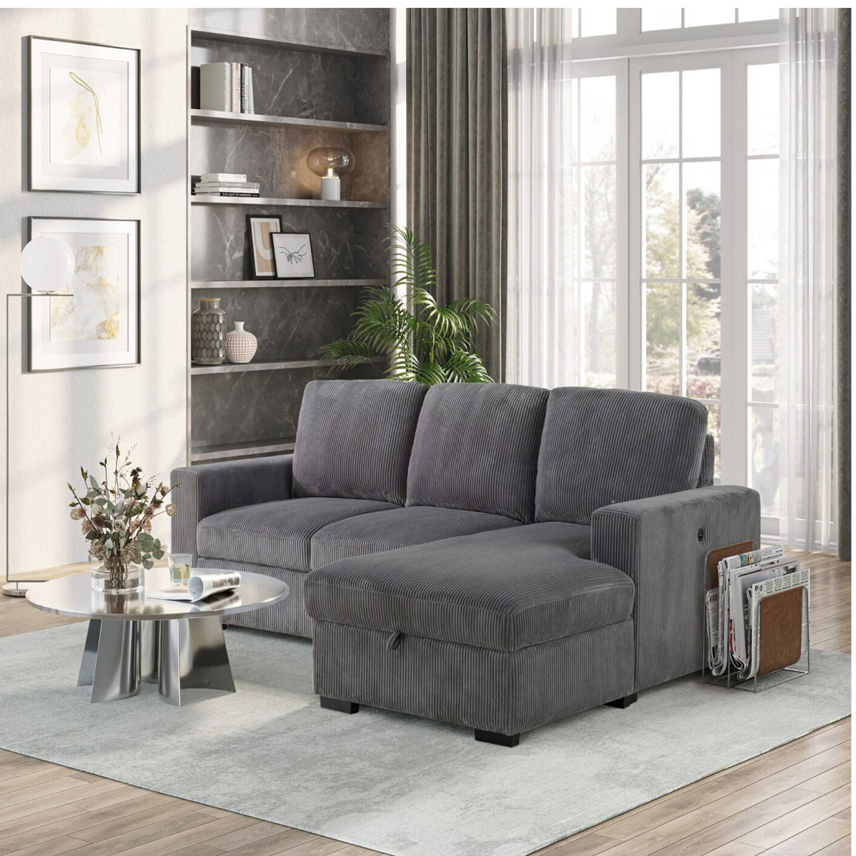 Contemporary Design Sectional Sofa with Cushioning – Dark Gray, photo 10 of 12