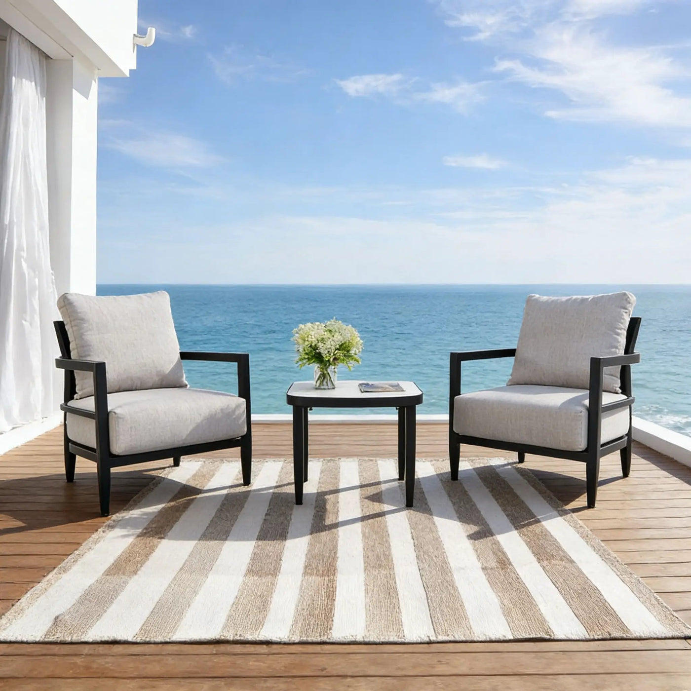 Outdoor Patio Furniture Chat Set with Sunbrella Cushions and Side Table by HouseOfZazla
