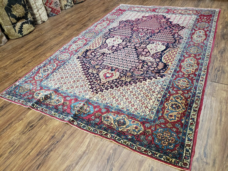 Antique Persian Tehran Rug 5x8, Midnight Blue and Red, Hand-Knotted, Wool by Jewel Rugs