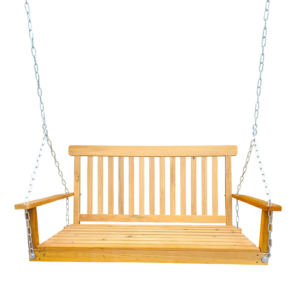 Wood Patio Swing with Armrests - Light Brown, White, or Black, photo 3 of 12