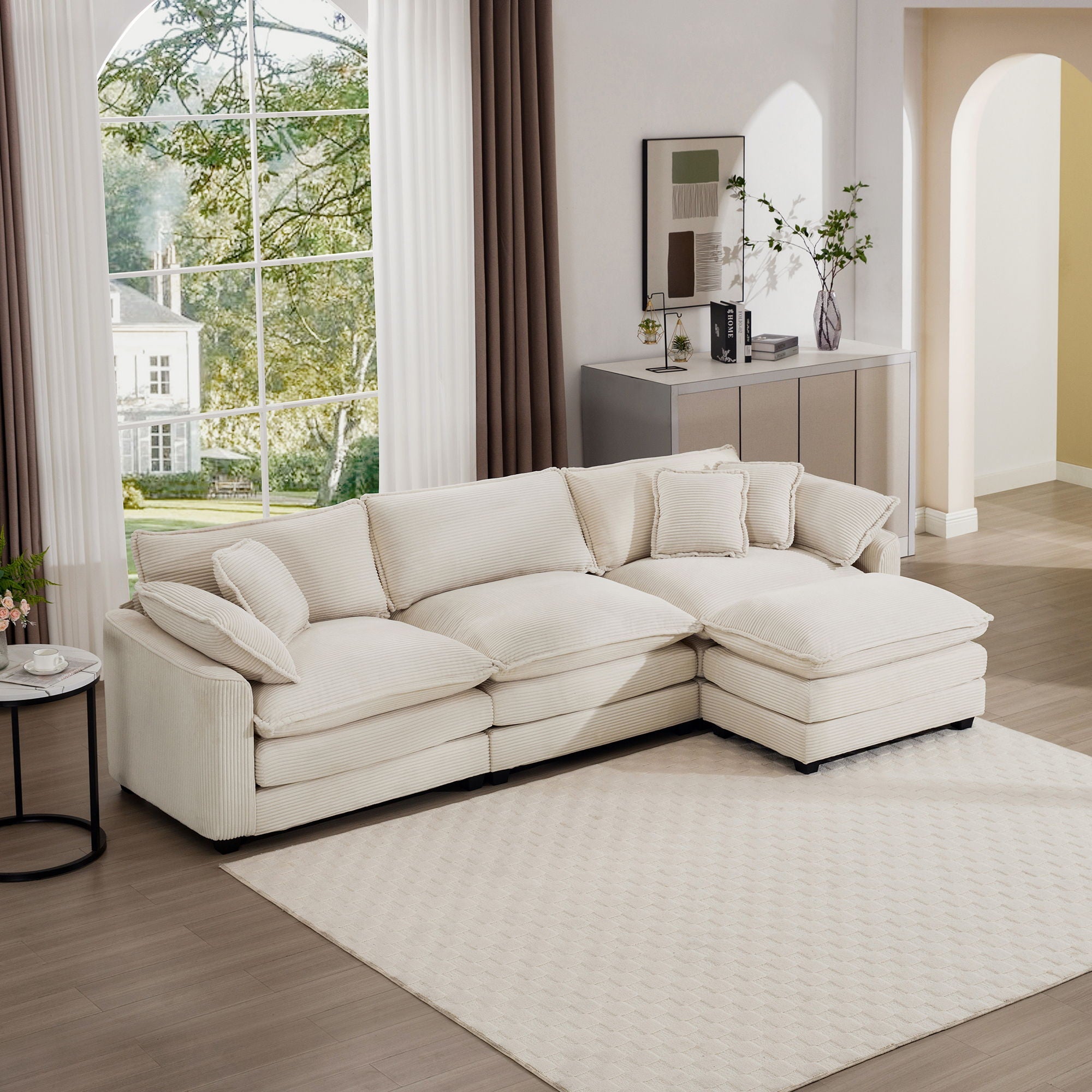 Modern Oversized Modular Cushion Sofa With Ottoman, Low Back, Deep Seating Sofa Set by Unique Piece Furniture