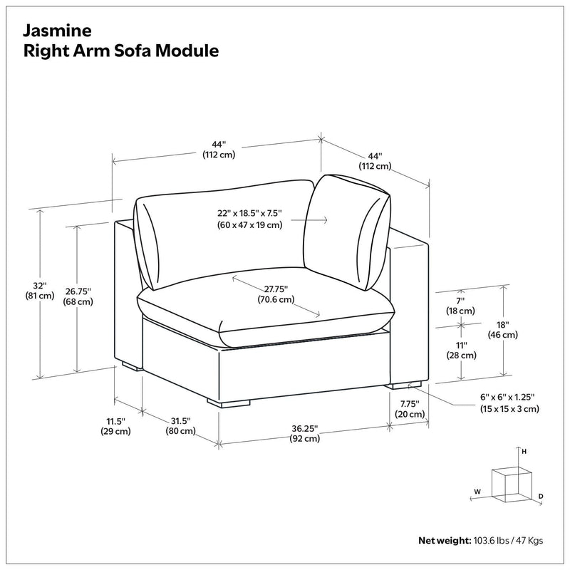 Jasmine - Right Arm Sofa Module - Gray by HouseOfZazla