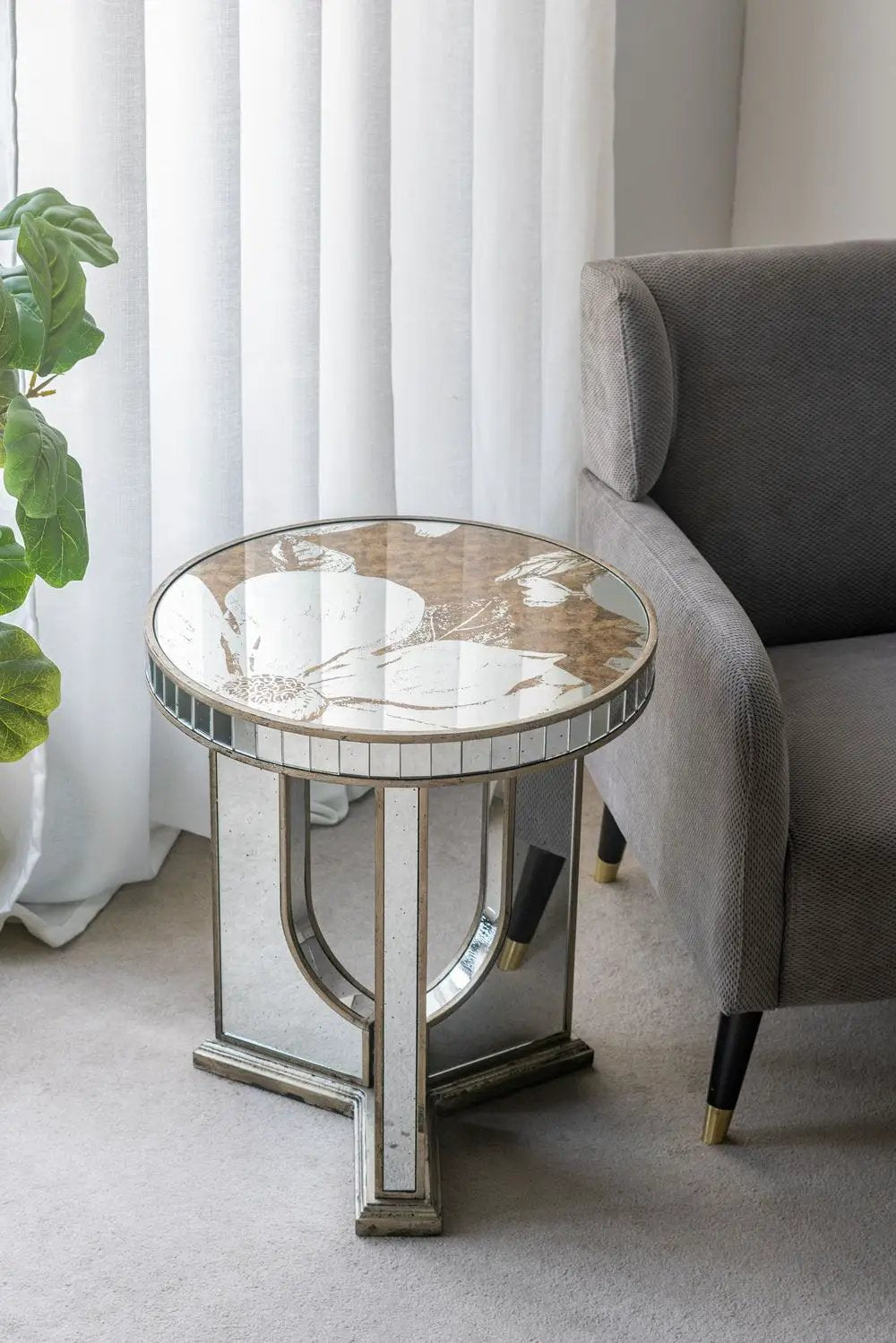 Round Table With Elegant Foral Design And Mirrored by HouseOfZazla