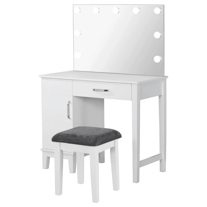 Elijah Vanity Set with Lighting & Stool White and Dark Grey by Unique Piece Furniture