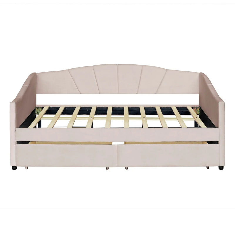 Upholstered Daybed With Two Drawers And Wood Slat by HouseOfZazla