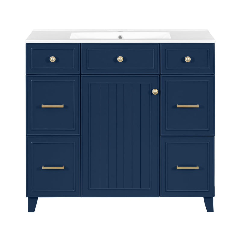 Bathroom Vanity With Ceramic Sink, Soft Close Doors, Adjustable Shelves