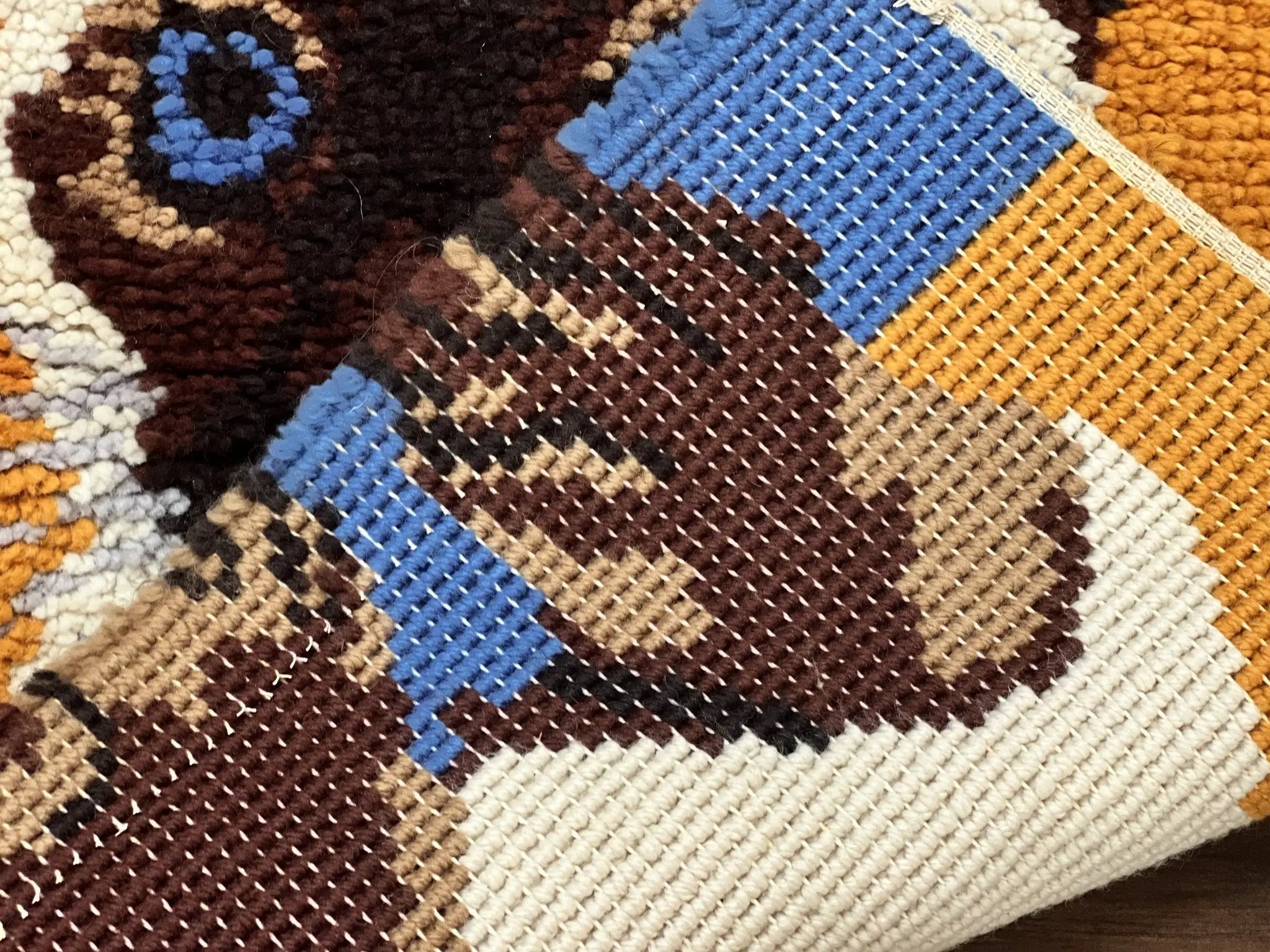 Small Shag Rug with Siamese Cat Pictorial, 2x3 ft Rug, Wool, Vintage, Danish Rya Shag Rug, Orange by Jewel Rugs